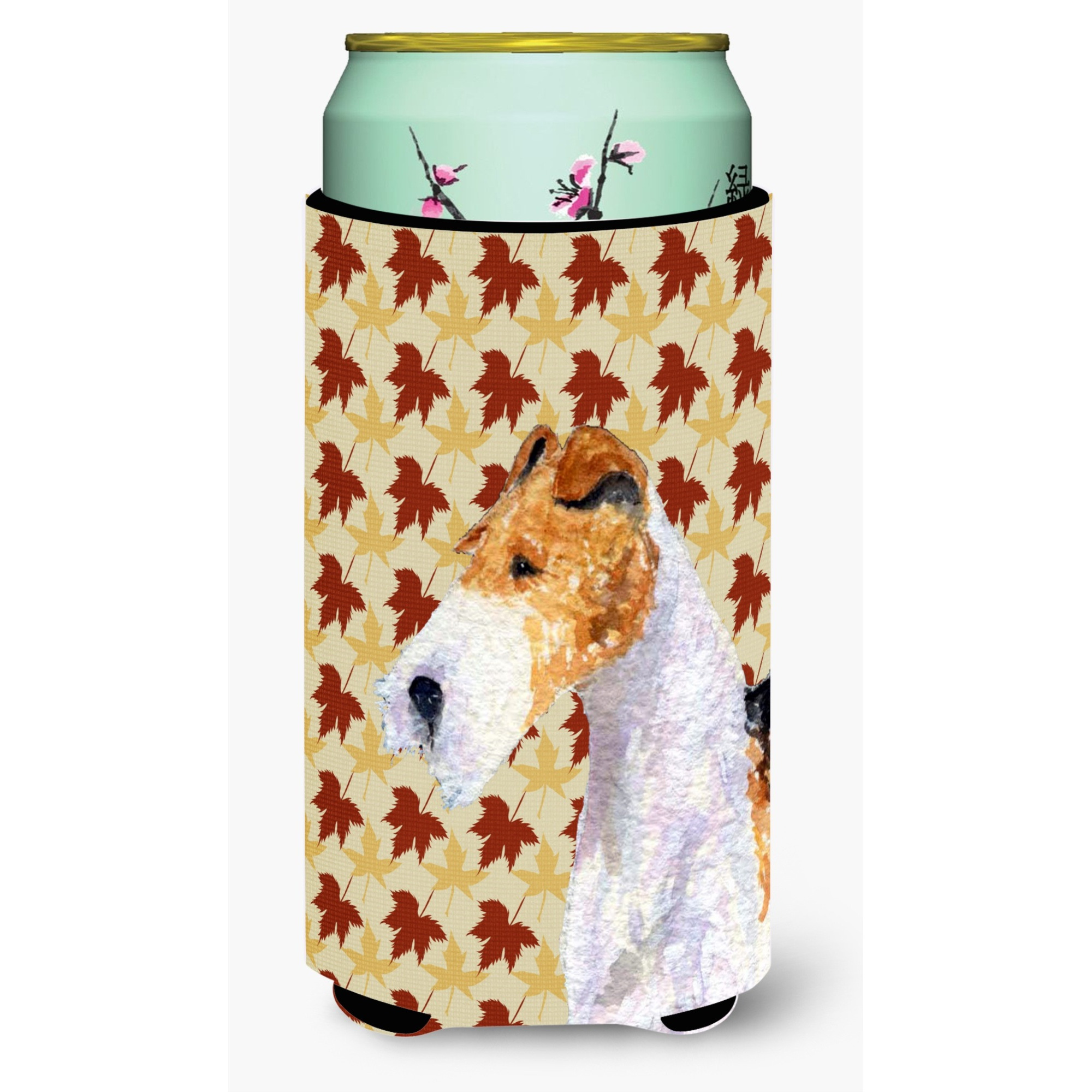 Fox Terrier Fall Leaves Portrait  Tall Boy Beverage Insulator Beverage Insulator Hugger