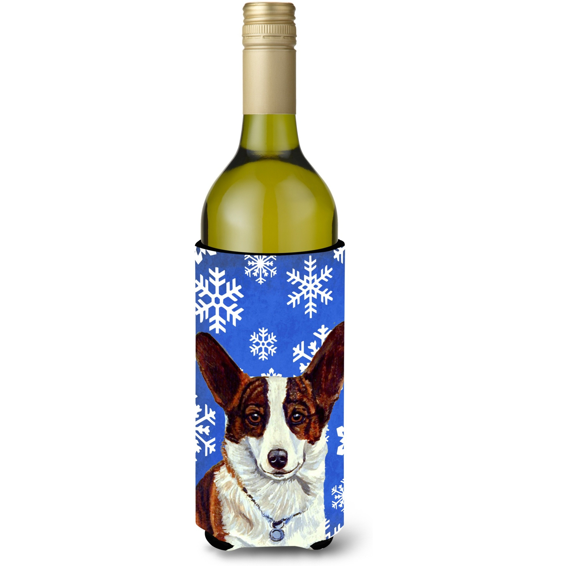 Corgi Winter Snowflakes Holiday Wine Bottle Beverage Insulator Beverage Insulator Hugger