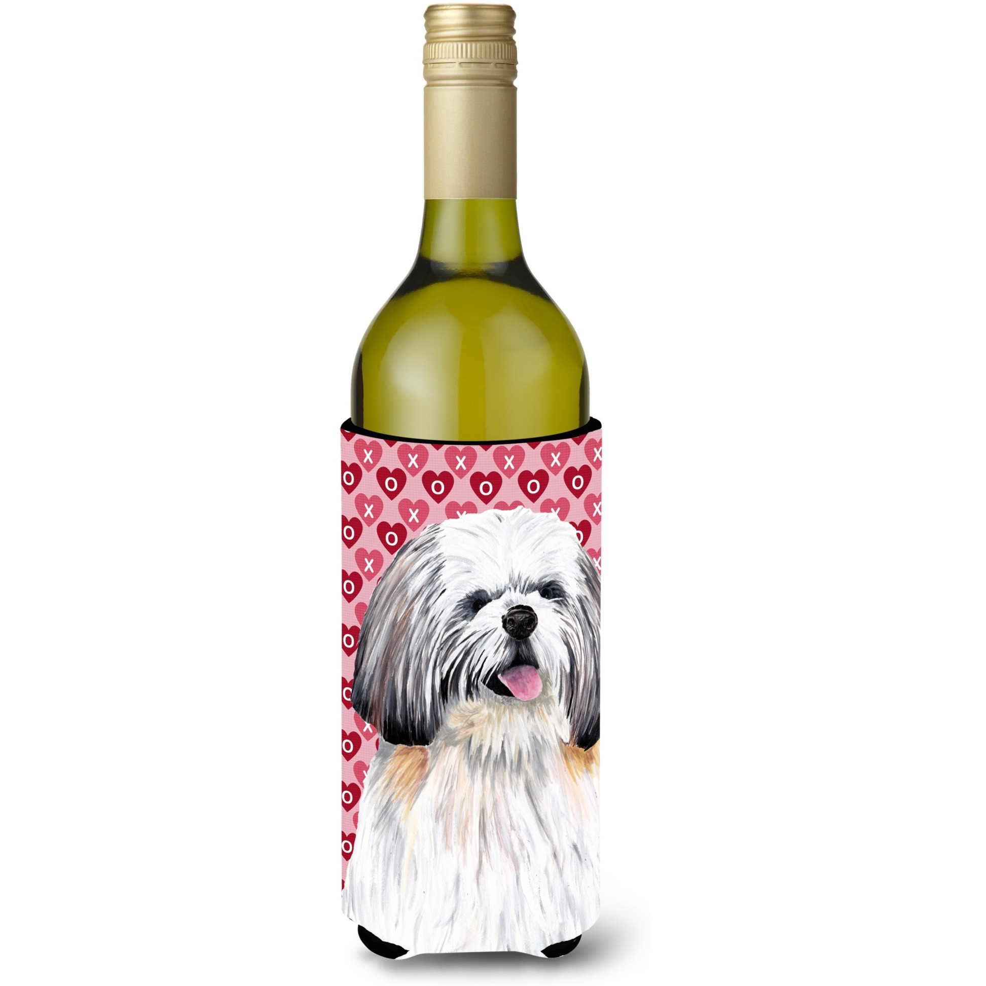Shih Tzu Hearts Love and Valentine's Day Portrait Wine Bottle Beverage Insulator Beverage Insulator Hugger