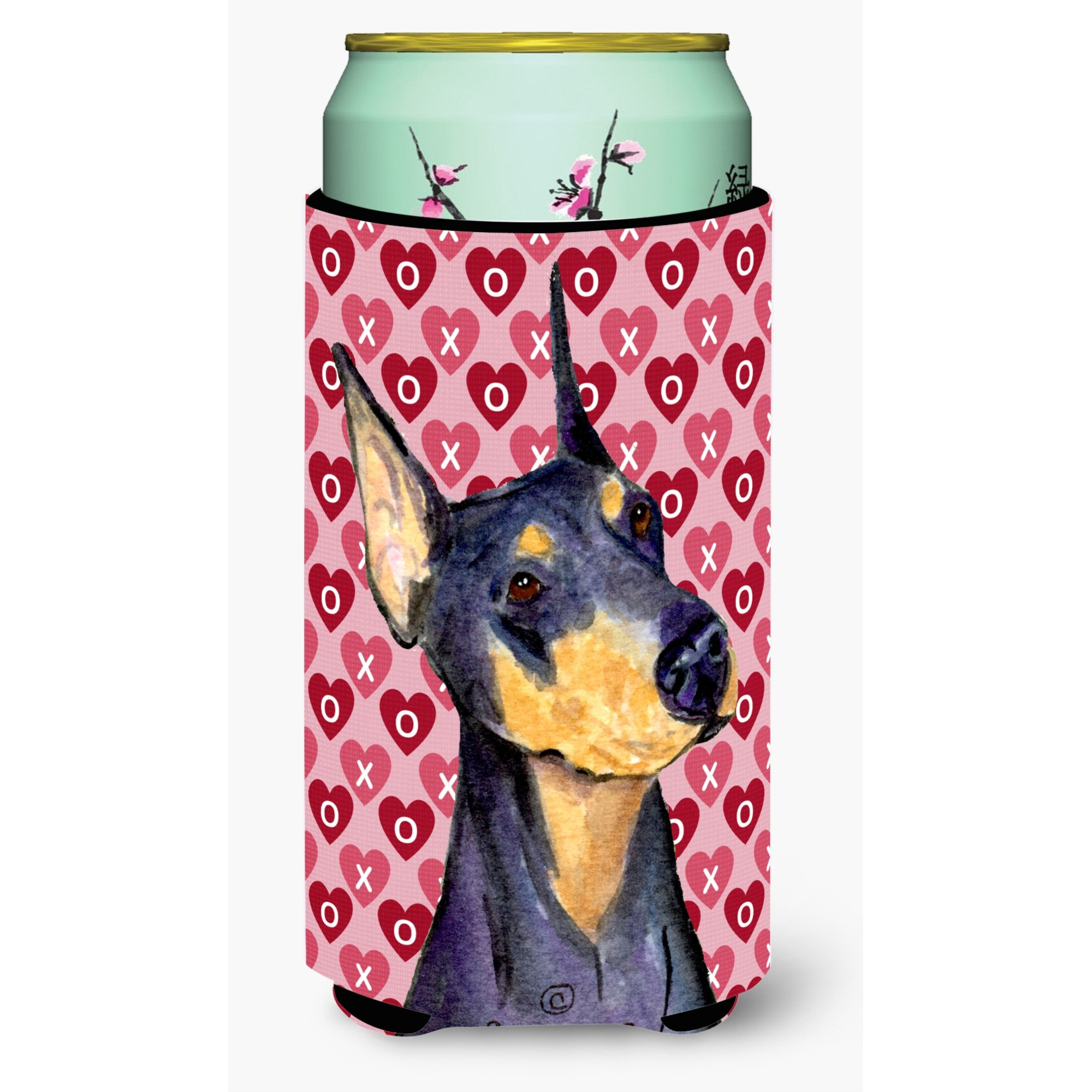 Doberman Hearts Love and Valentines Day Portrait  Tall Boy Beverage Insulator Beverage Insulator Hugger