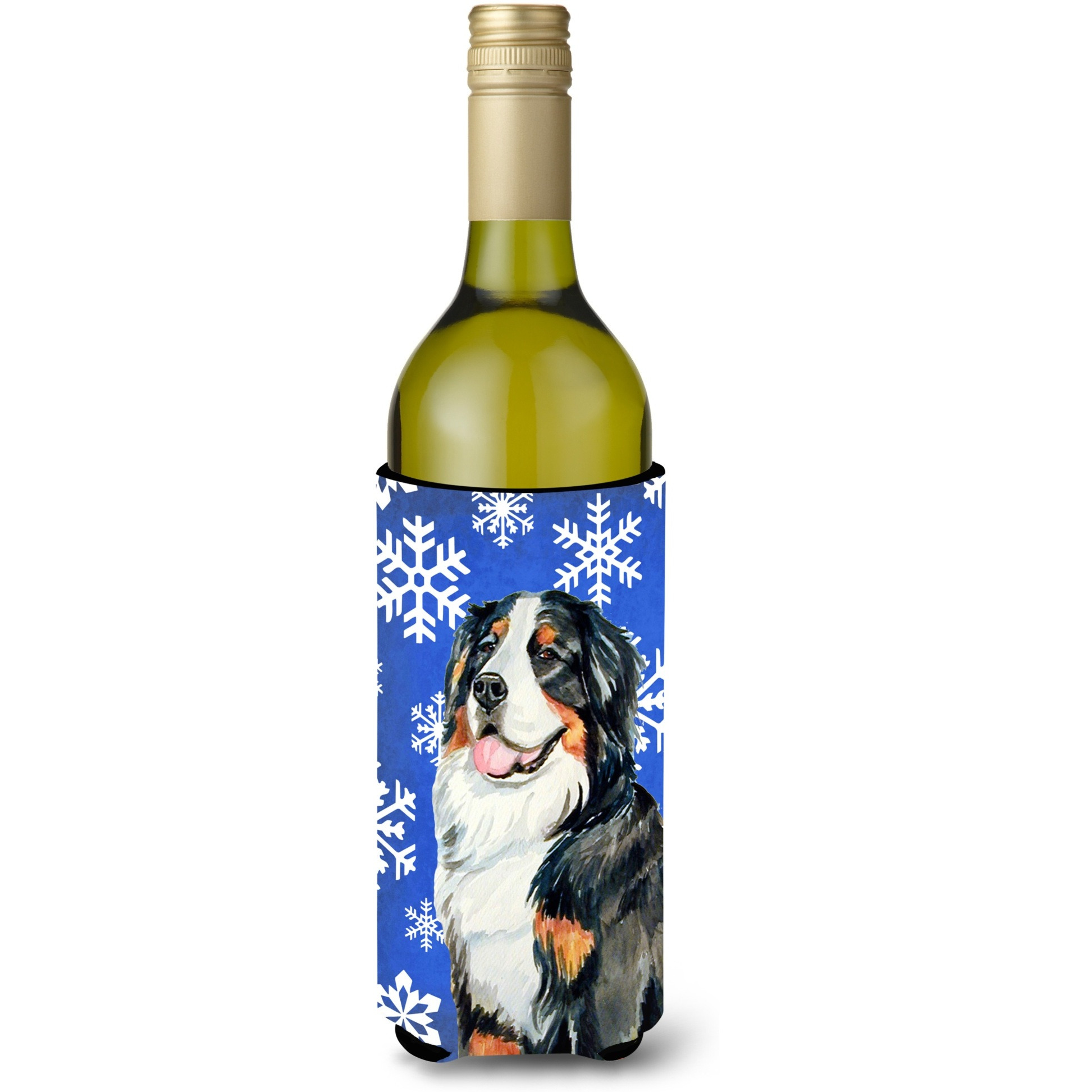 Bernese Mountain Dog Winter Snowflakes Holiday Wine Bottle Beverage Insulator Beverage Insulator Hugger