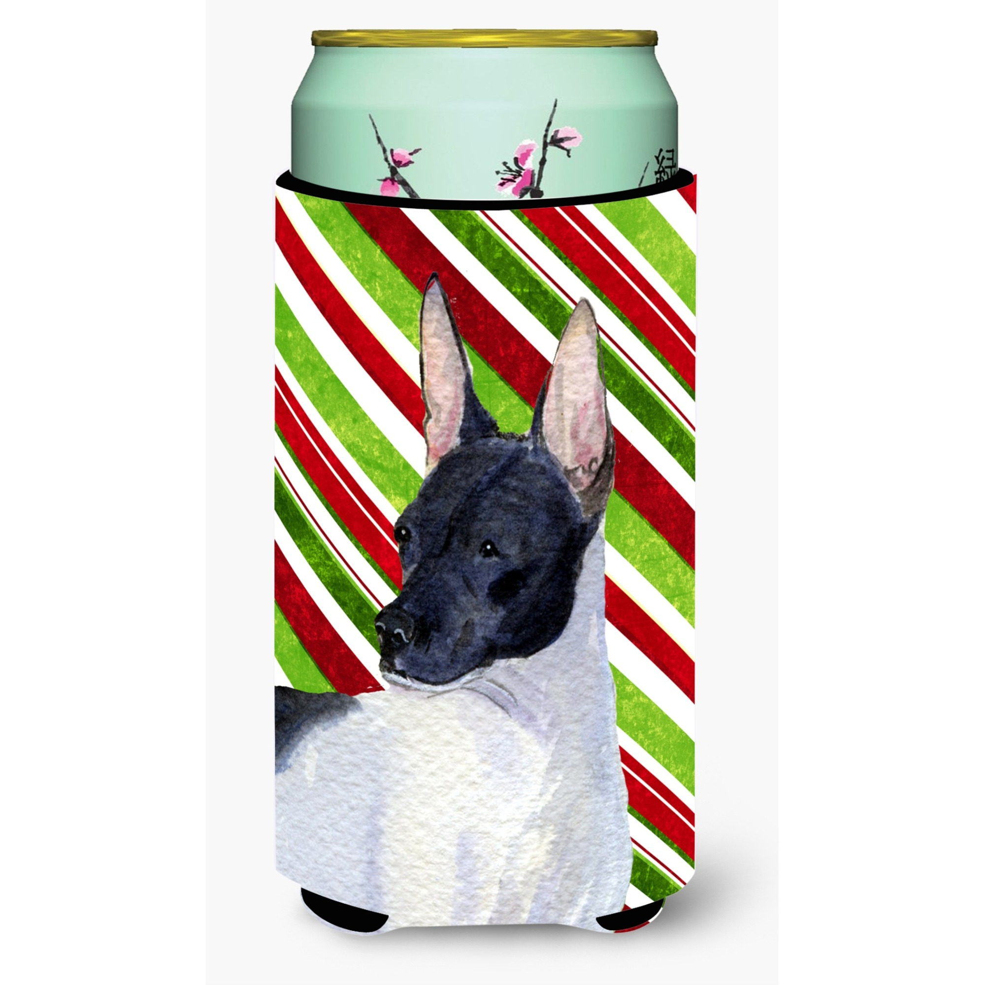 Rat Terrier Candy Cane Holiday Christmas  Tall Boy Beverage Insulator Beverage Insulator Hugger