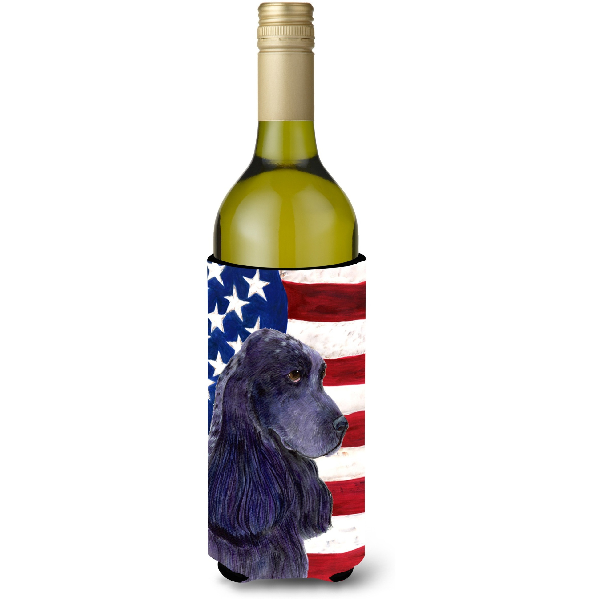 USA American Flag with Cocker Spaniel Wine Bottle Beverage Insulator Beverage Insulator Hugger SS4227LITERK