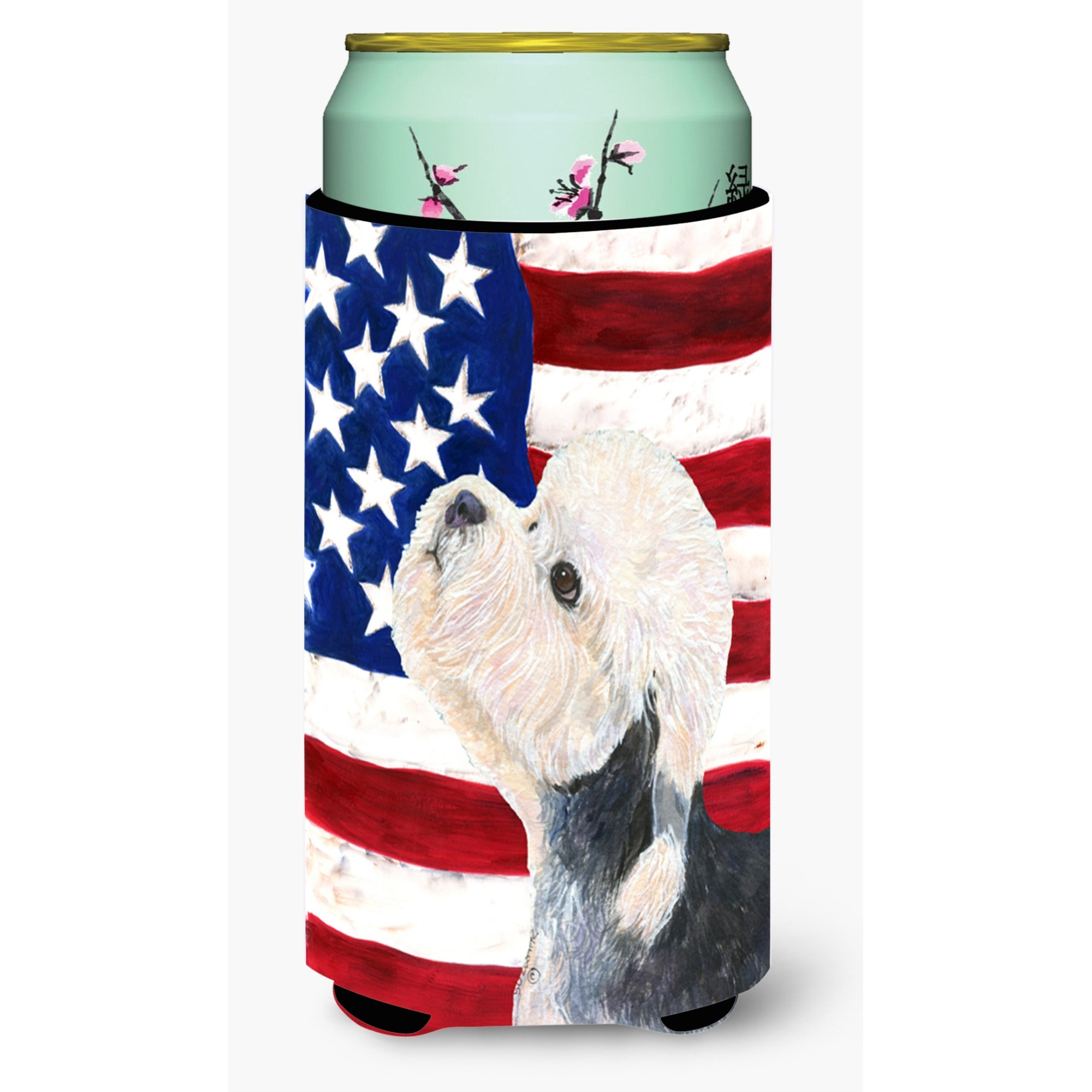 USA American Flag with Dandie Dinmont Terrier  Tall Boy Beverage Insulator Beverage Insulator Hugger