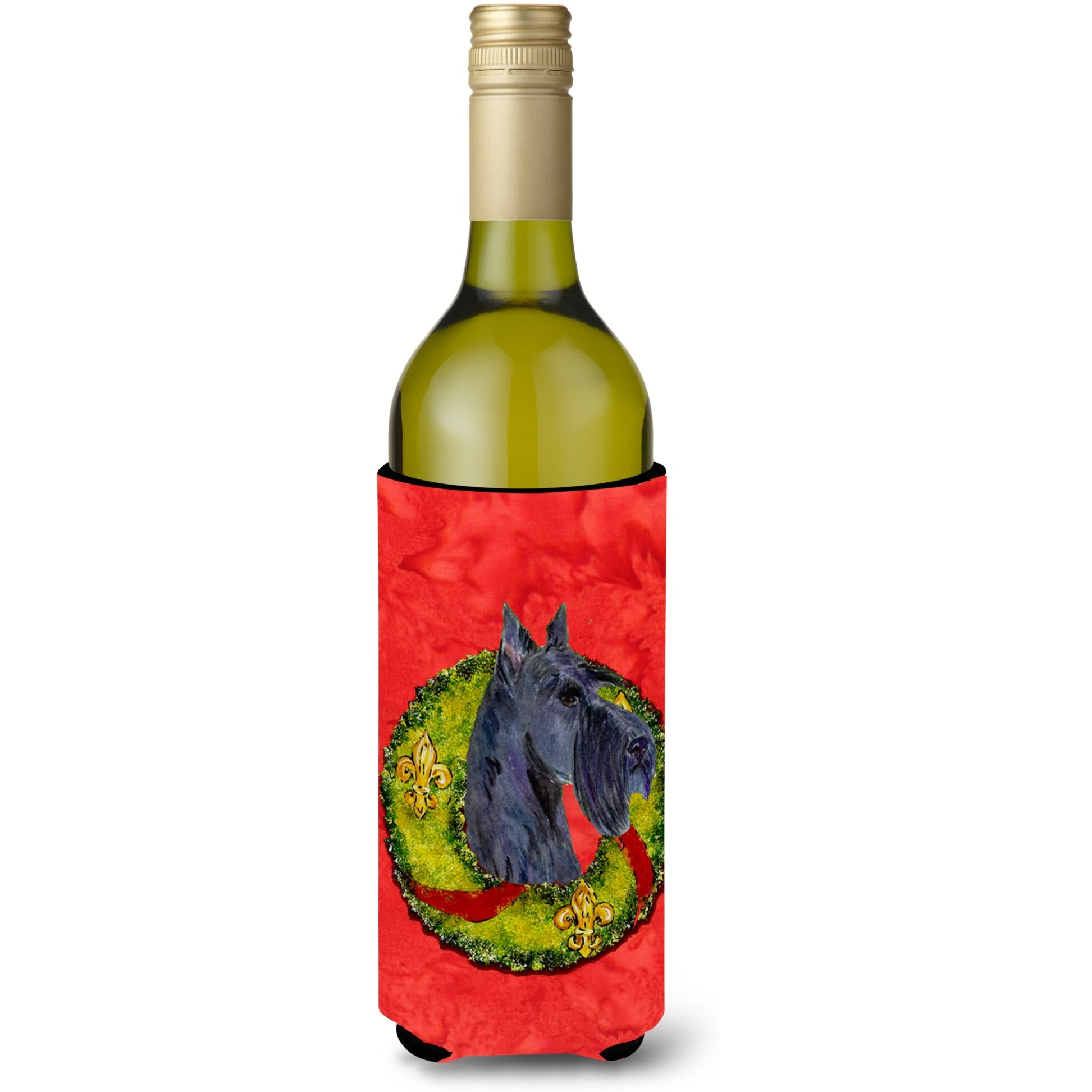 Scottish Terrier Cristmas Wreath Wine Bottle Beverage Insulator Beverage Insulator Hugger