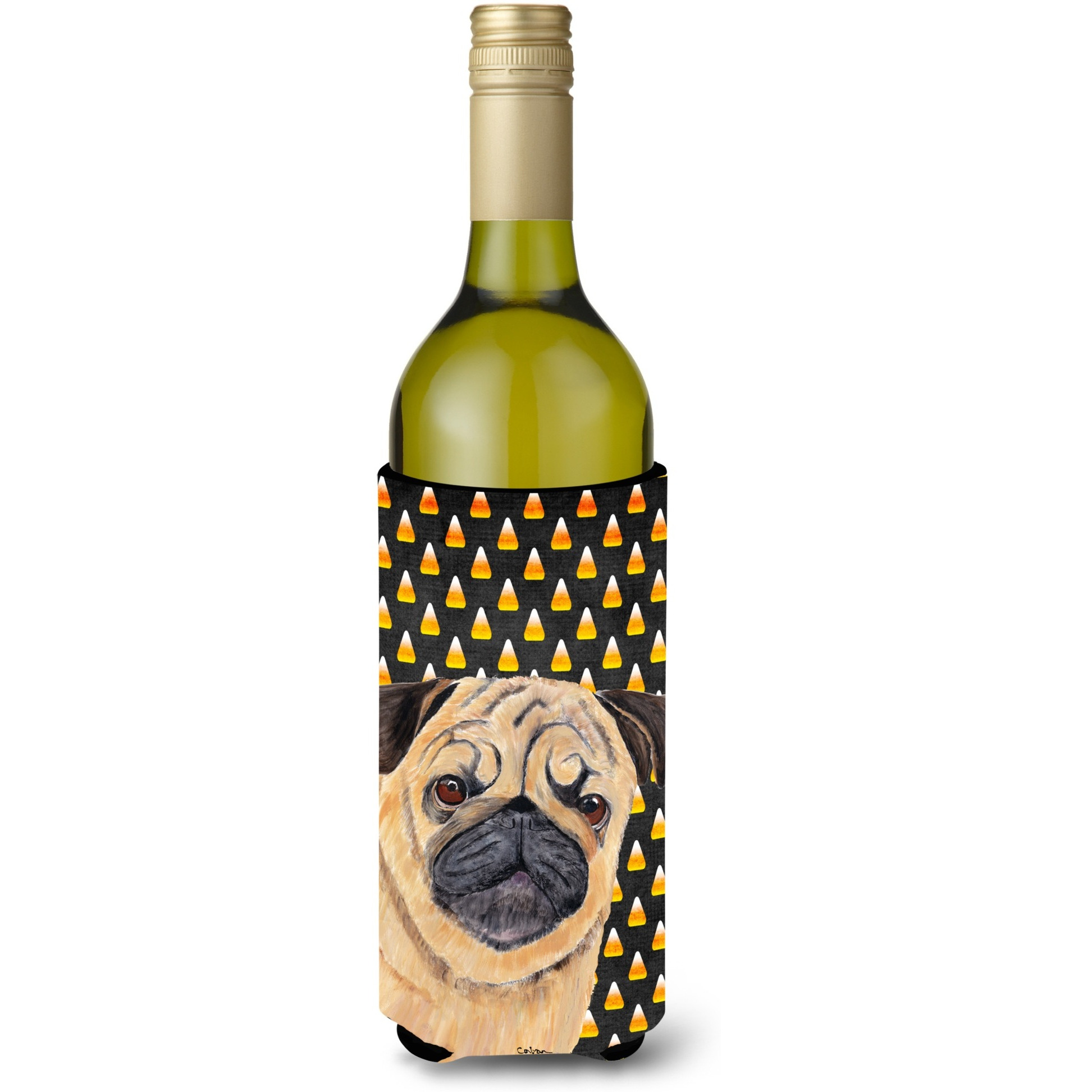 Pug Candy Corn Halloween Portrait Wine Bottle Beverage Insulator Beverage Insulator Hugger SC9181LITERK