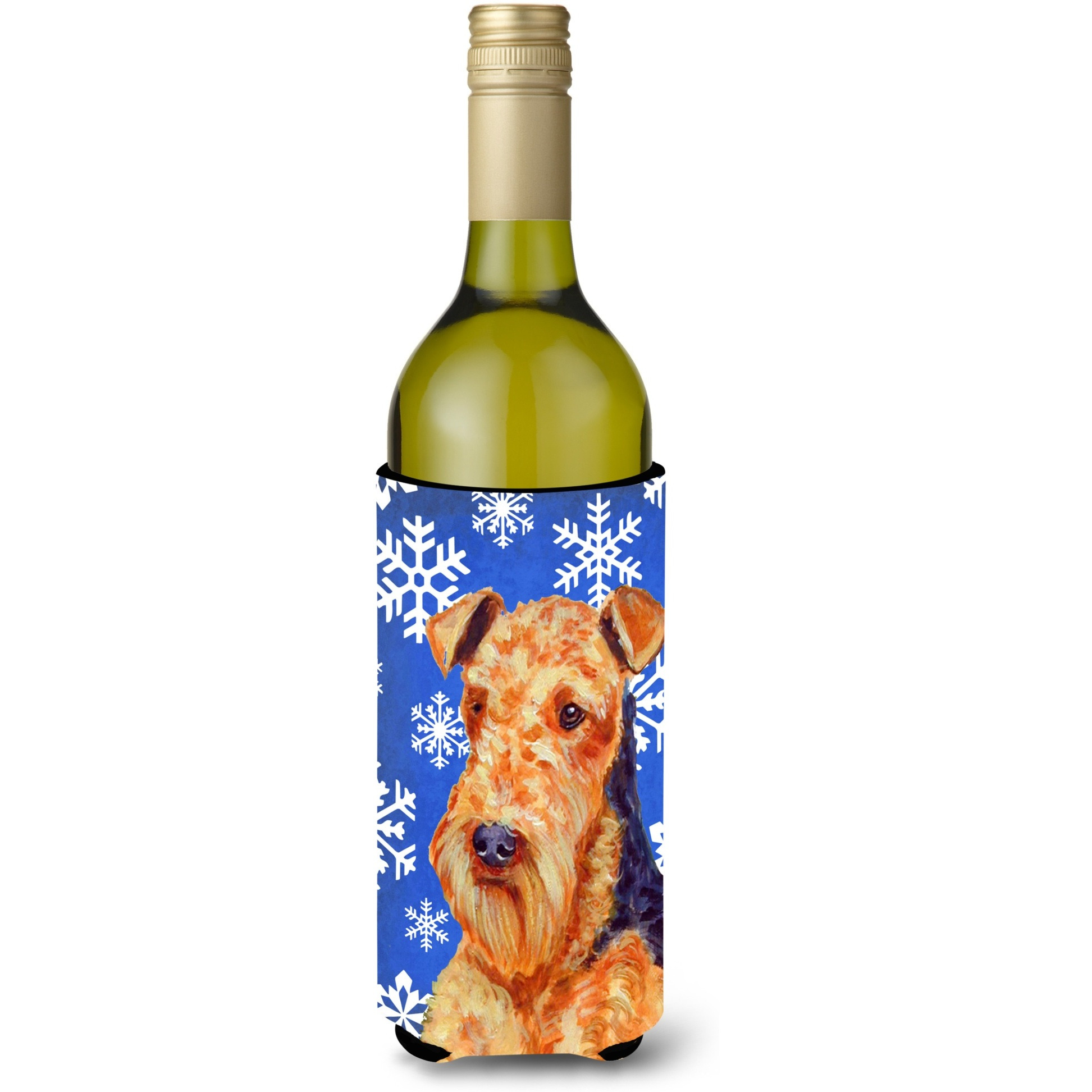 Airedale Winter Snowflakes Holiday Wine Bottle Beverage Insulator Beverage Insulator Hugger