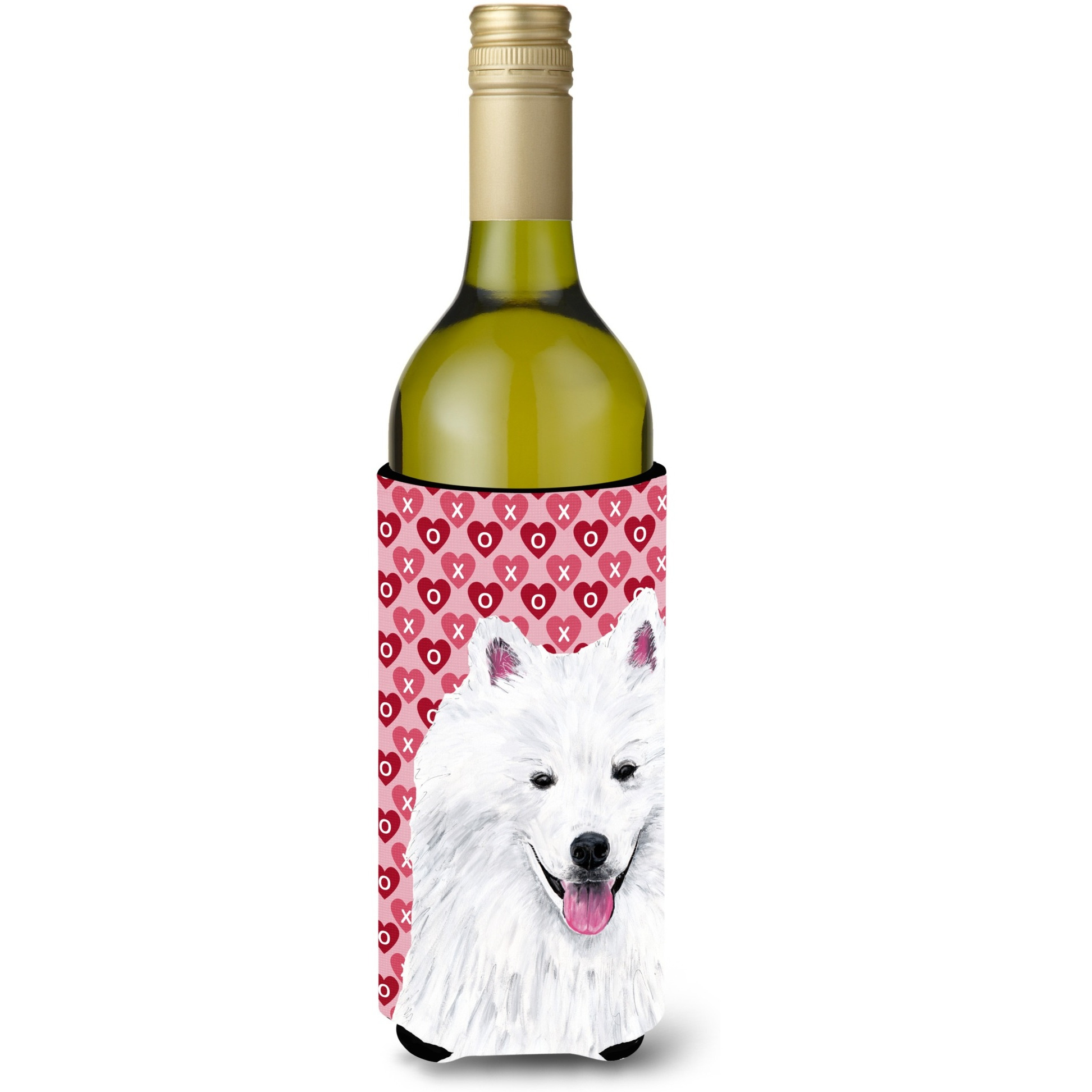 American Eskimo Hearts   Valentine's Day Portrait Wine Bottle Beverage Insulator Beverage Insulator Hugger