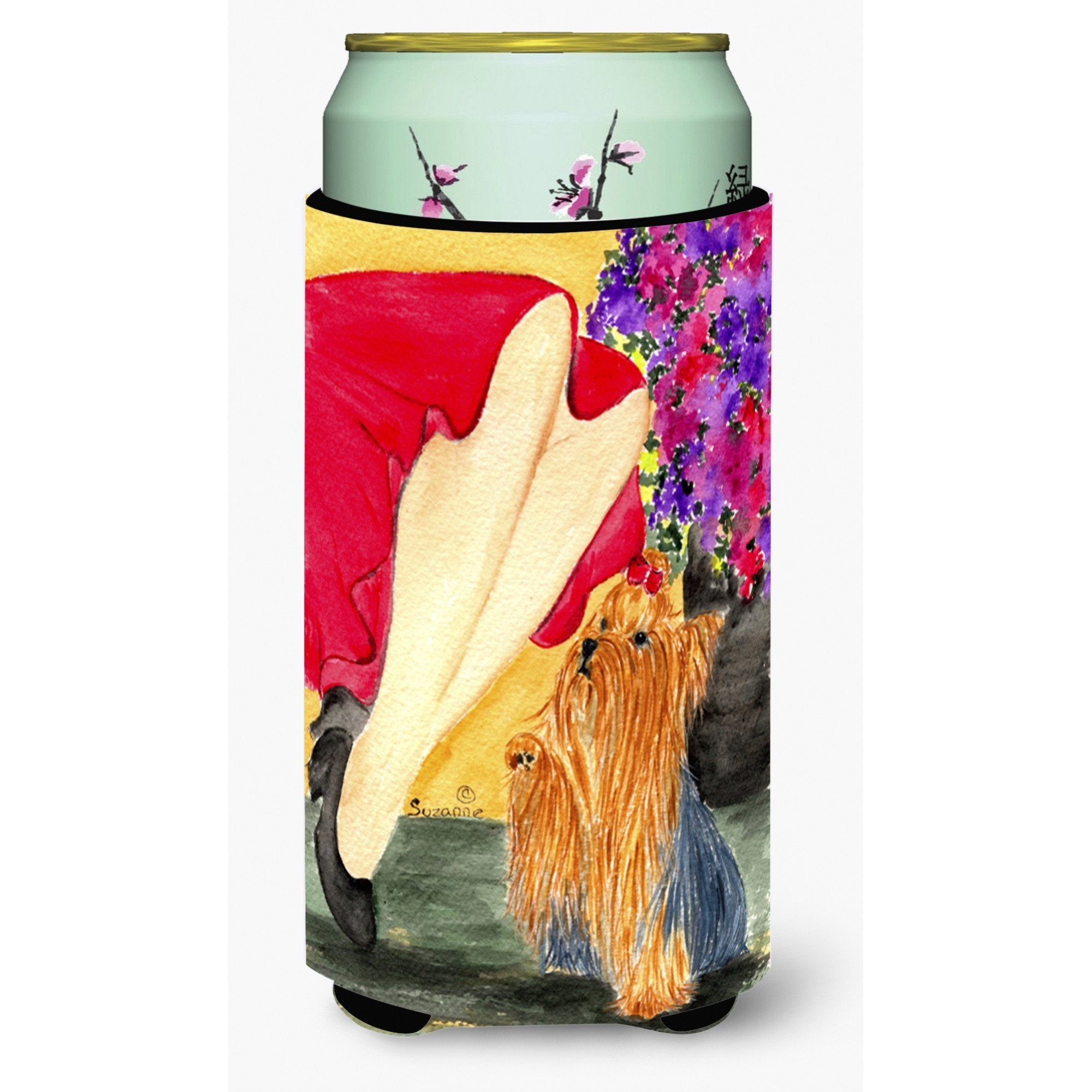 Lady with her Yorkie  Tall Boy Beverage Insulator Beverage Insulator Hugger