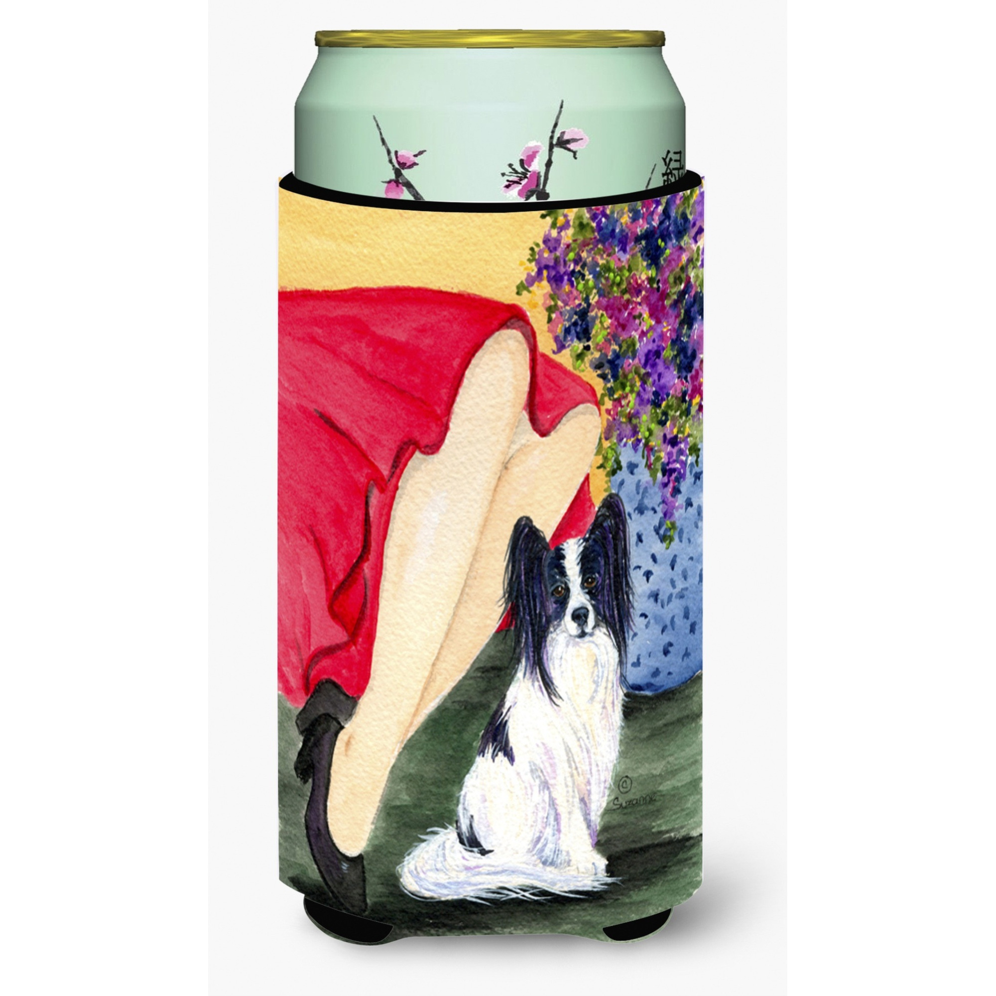 Lady with her Papillon  Tall Boy Beverage Insulator Beverage Insulator Hugger