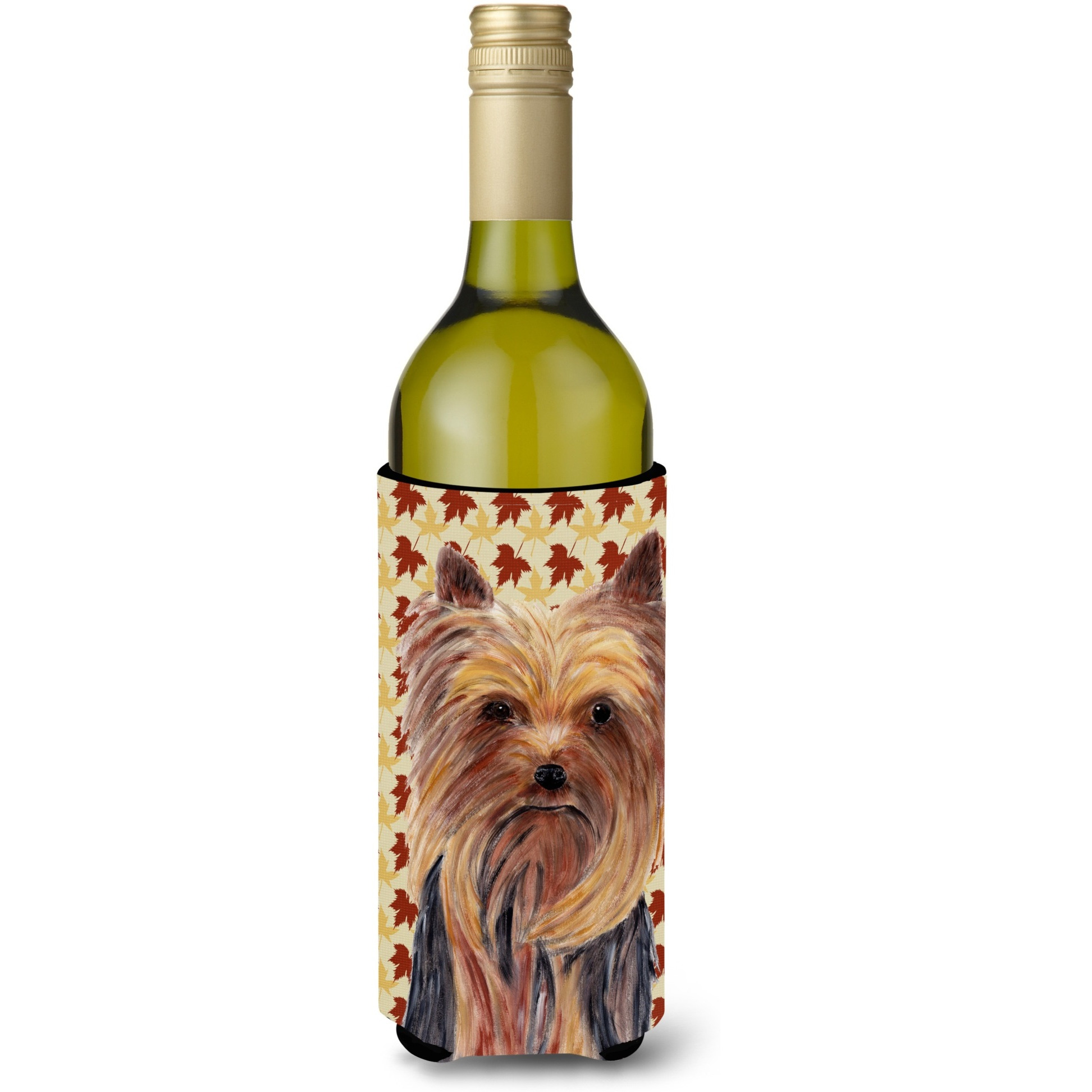 Yorkie Fall Leaves Portrait Wine Bottle Beverage Insulator Beverage Insulator Hugger