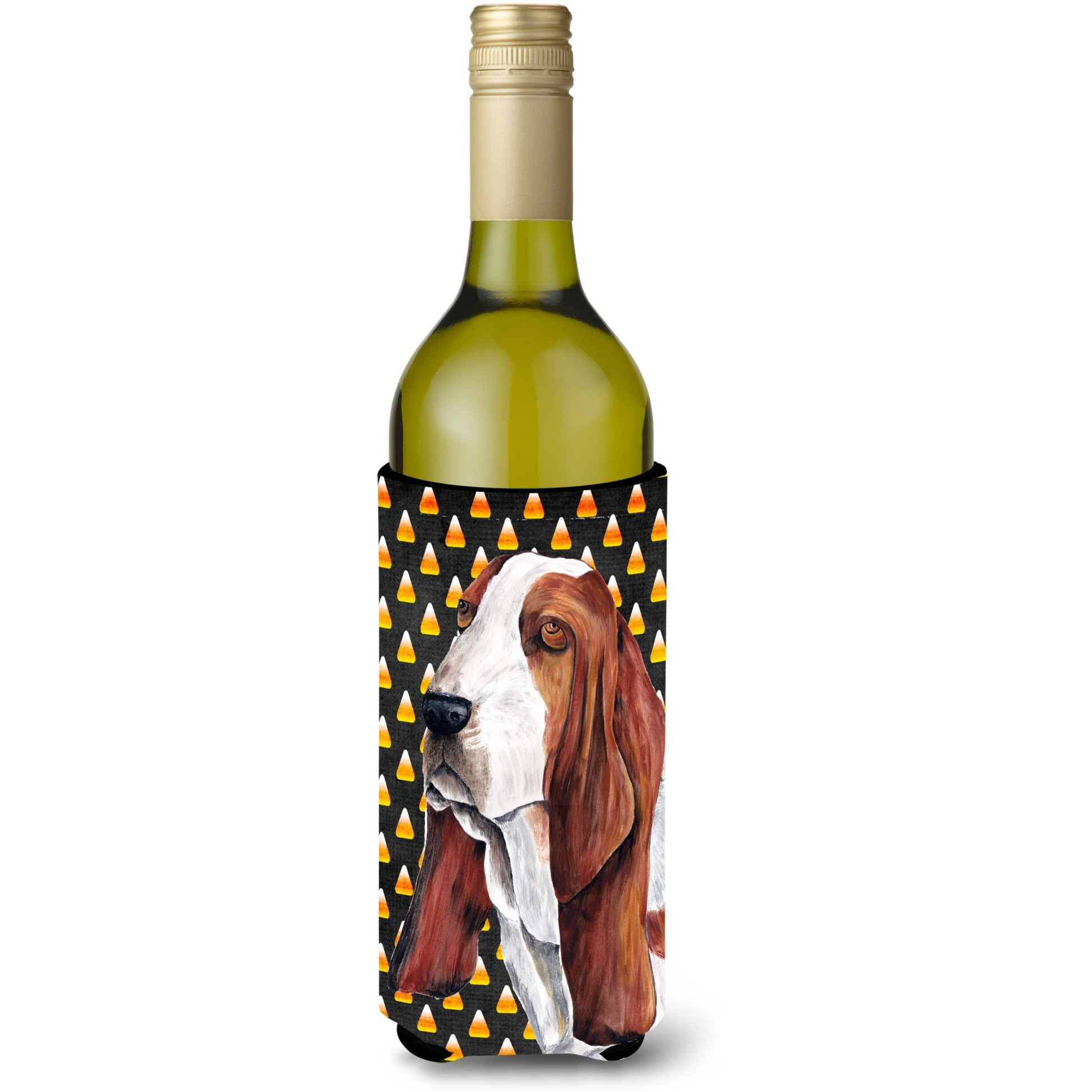 Basset Hound Candy Corn Halloween  Wine Bottle Beverage Insulator Beverage Insulator Hugger