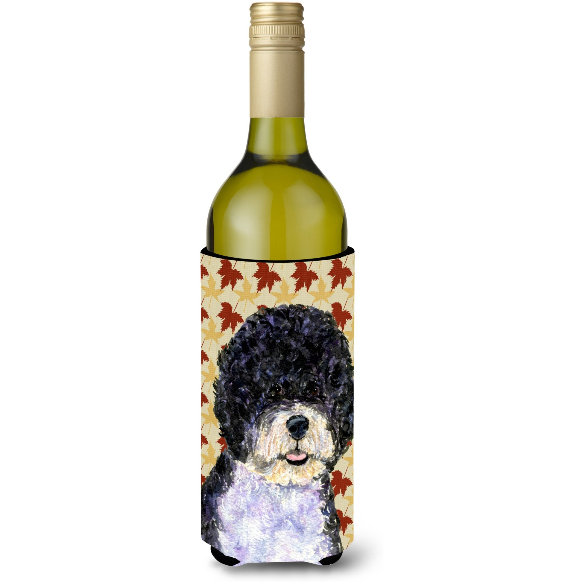 Portuguese Water Dog Fall Leaves Portrait Wine Bottle Beverage Insulator Beverage Insulator Hugger