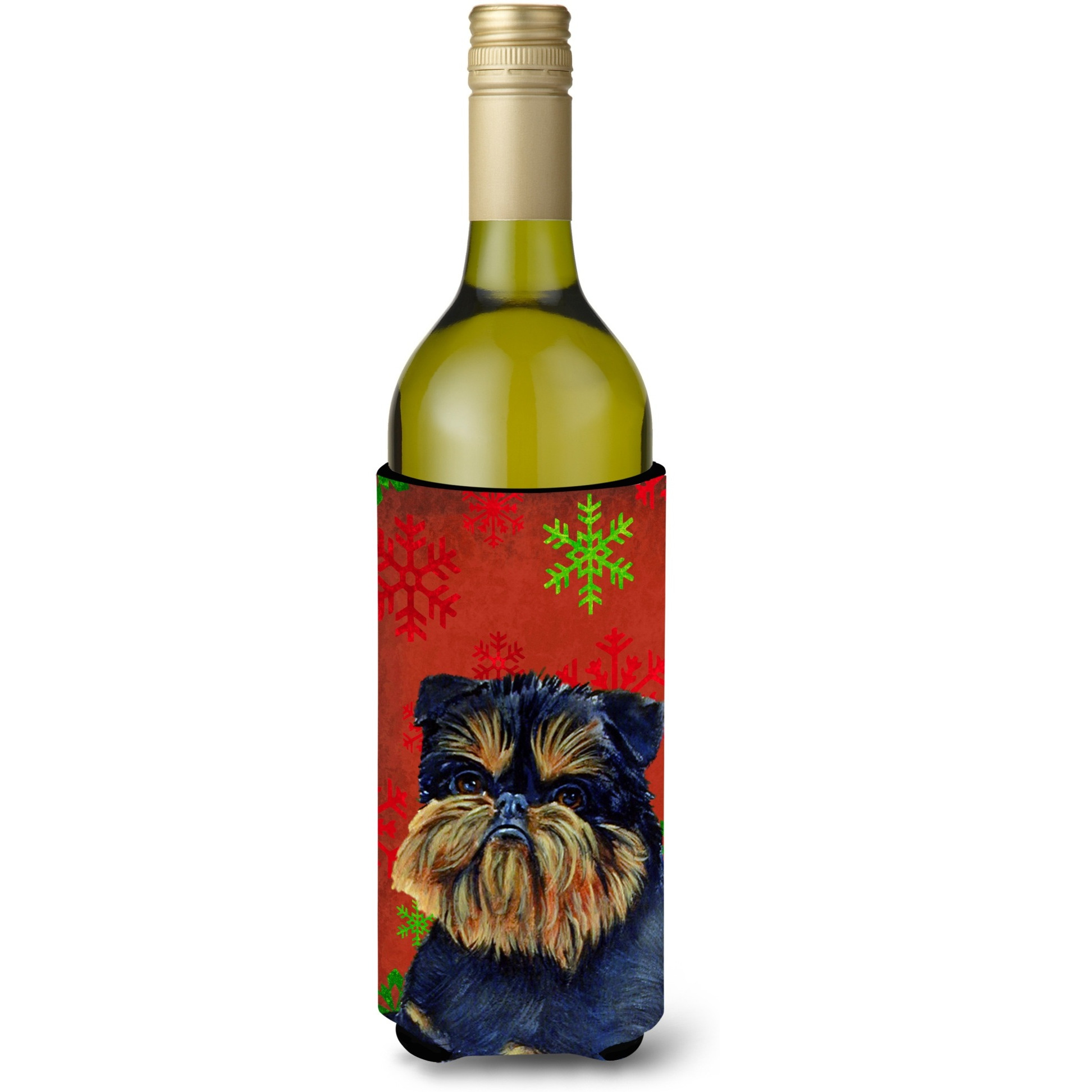 Brussels Griffon Snowflakes Holiday Christmas Wine Bottle Beverage Insulator Beverage Insulator Hugger
