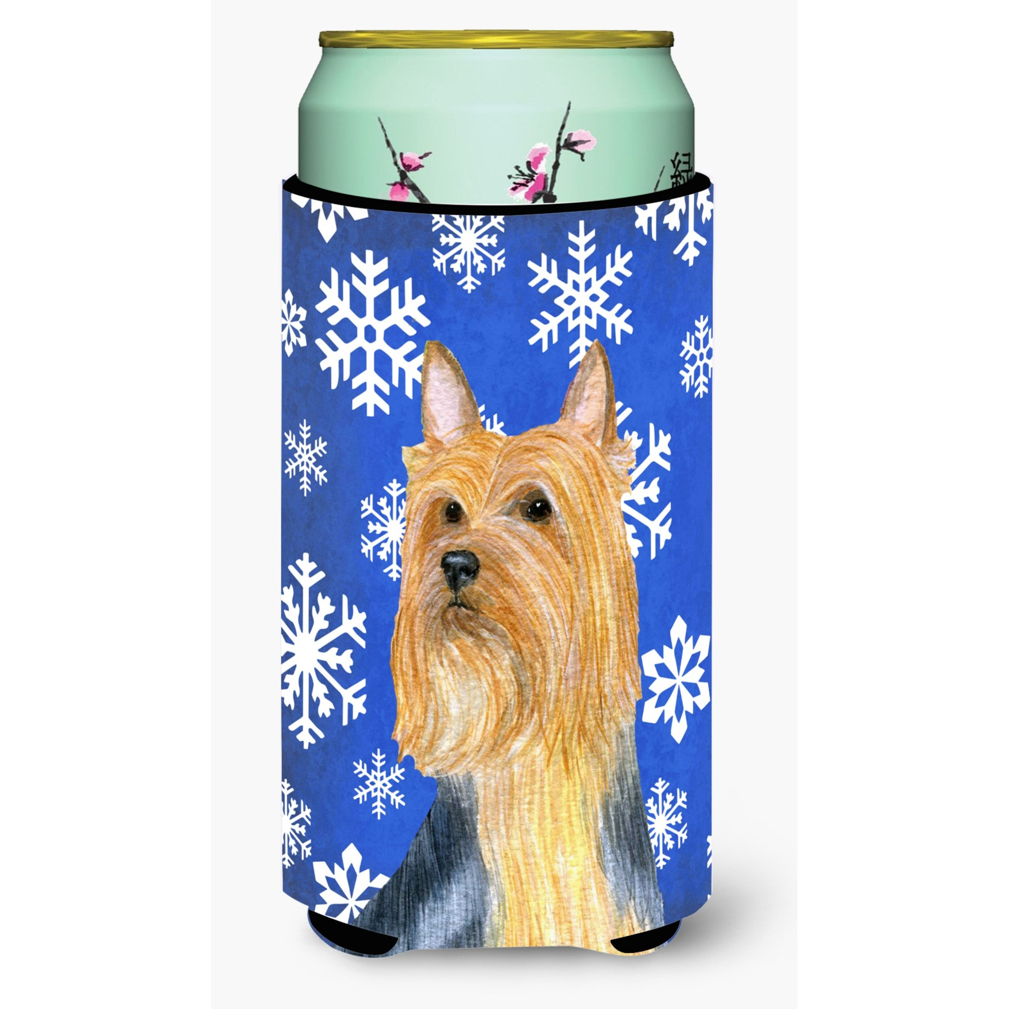 Silky Terrier Winter Snowflakes Holiday  Tall Boy Beverage Insulator Beverage Insulator Hugger