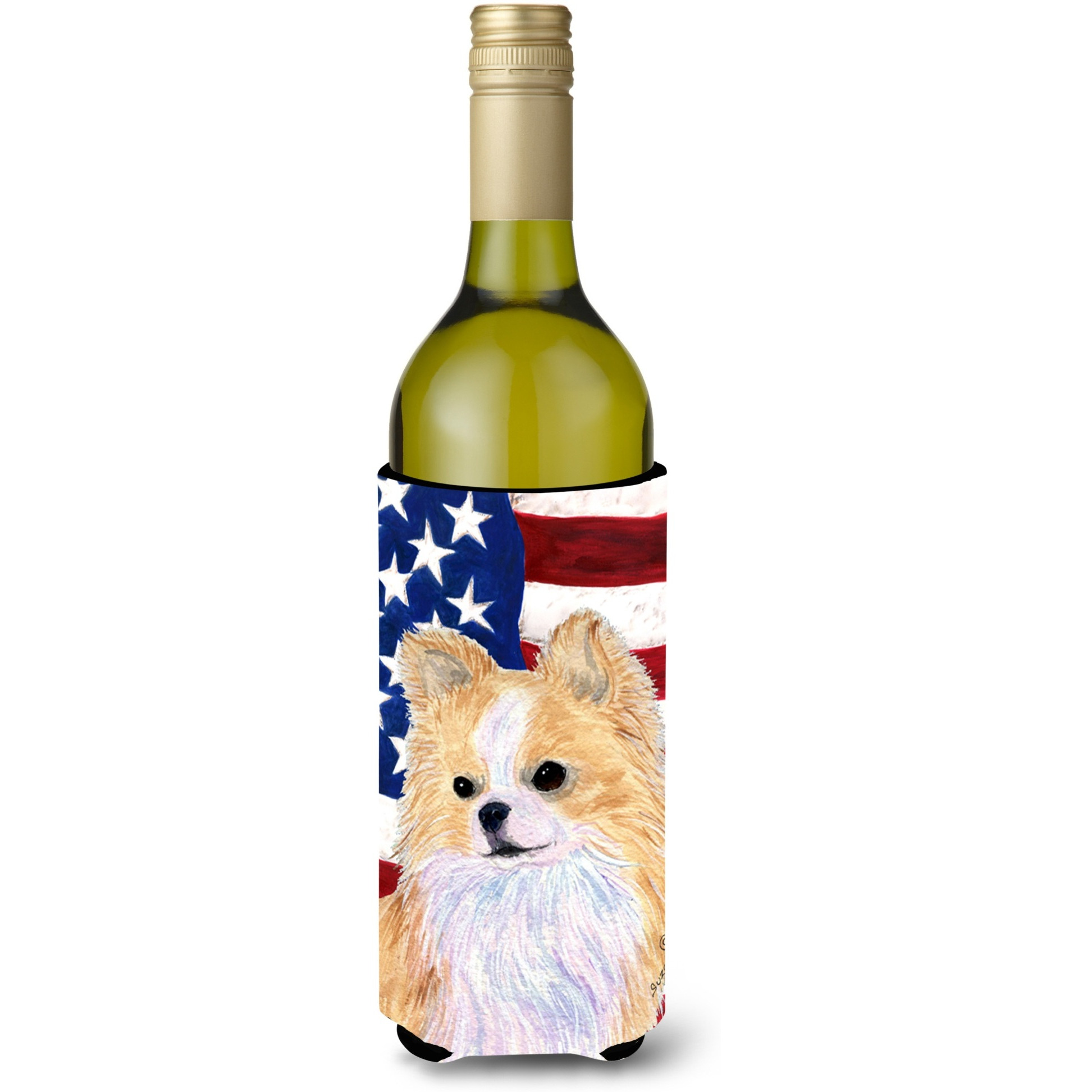 USA American Flag with Chihuahua Wine Bottle Beverage Insulator Beverage Insulator Hugger SS4229LITERK
