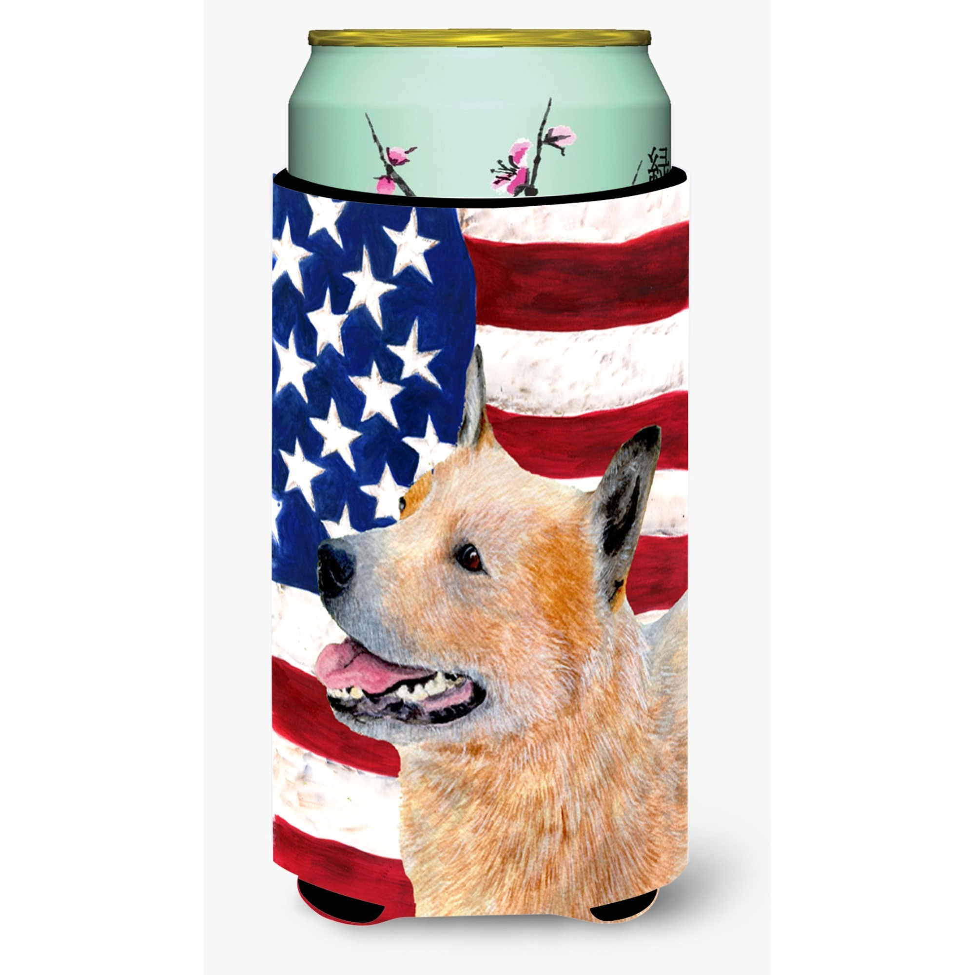 USA American Flag with Australian Cattle Dog  Tall Boy Beverage Insulator Beverage Insulator Hugger