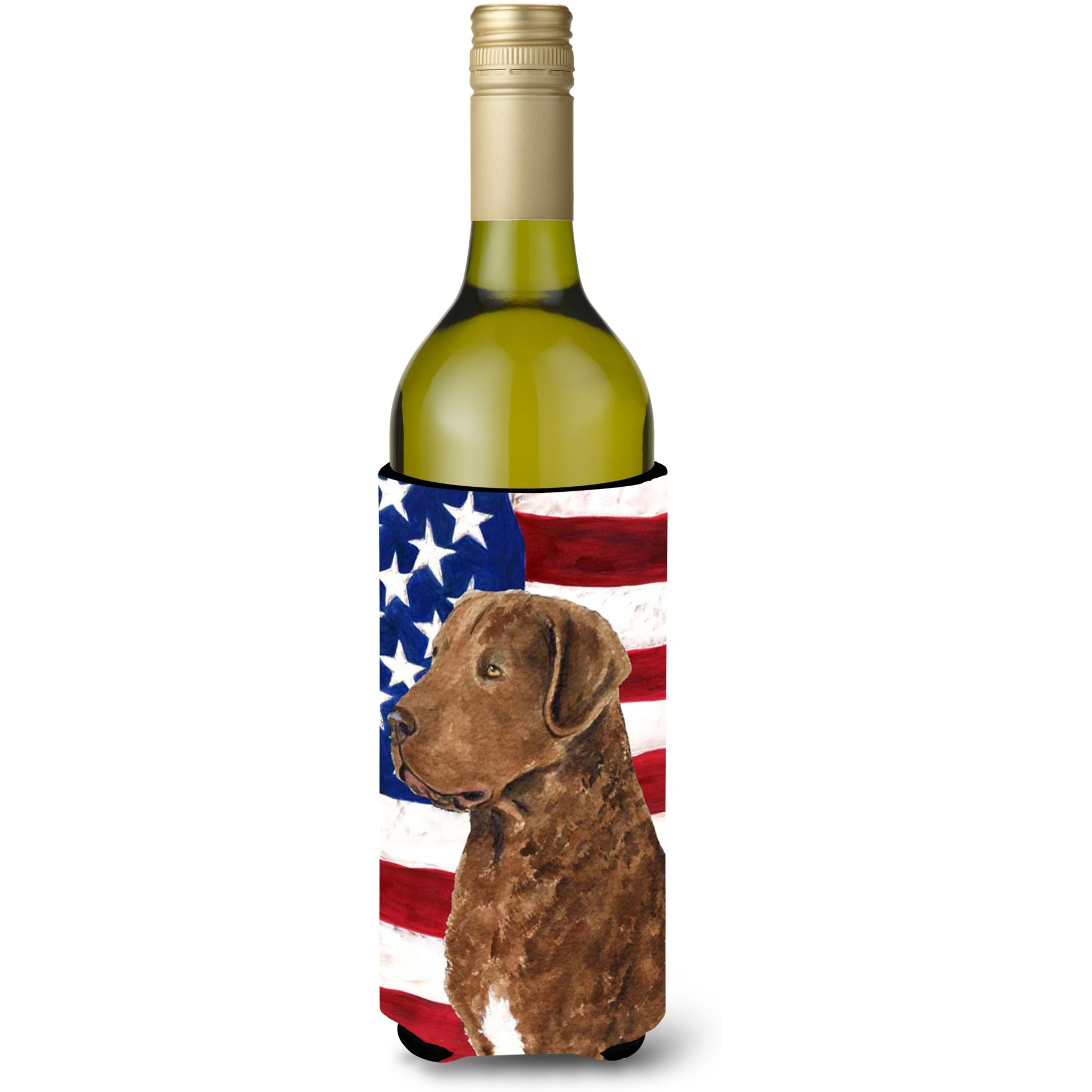 USA American Flag with Curly Coated Retriever Wine Bottle Beverage Insulator Beverage Insulator Hugger