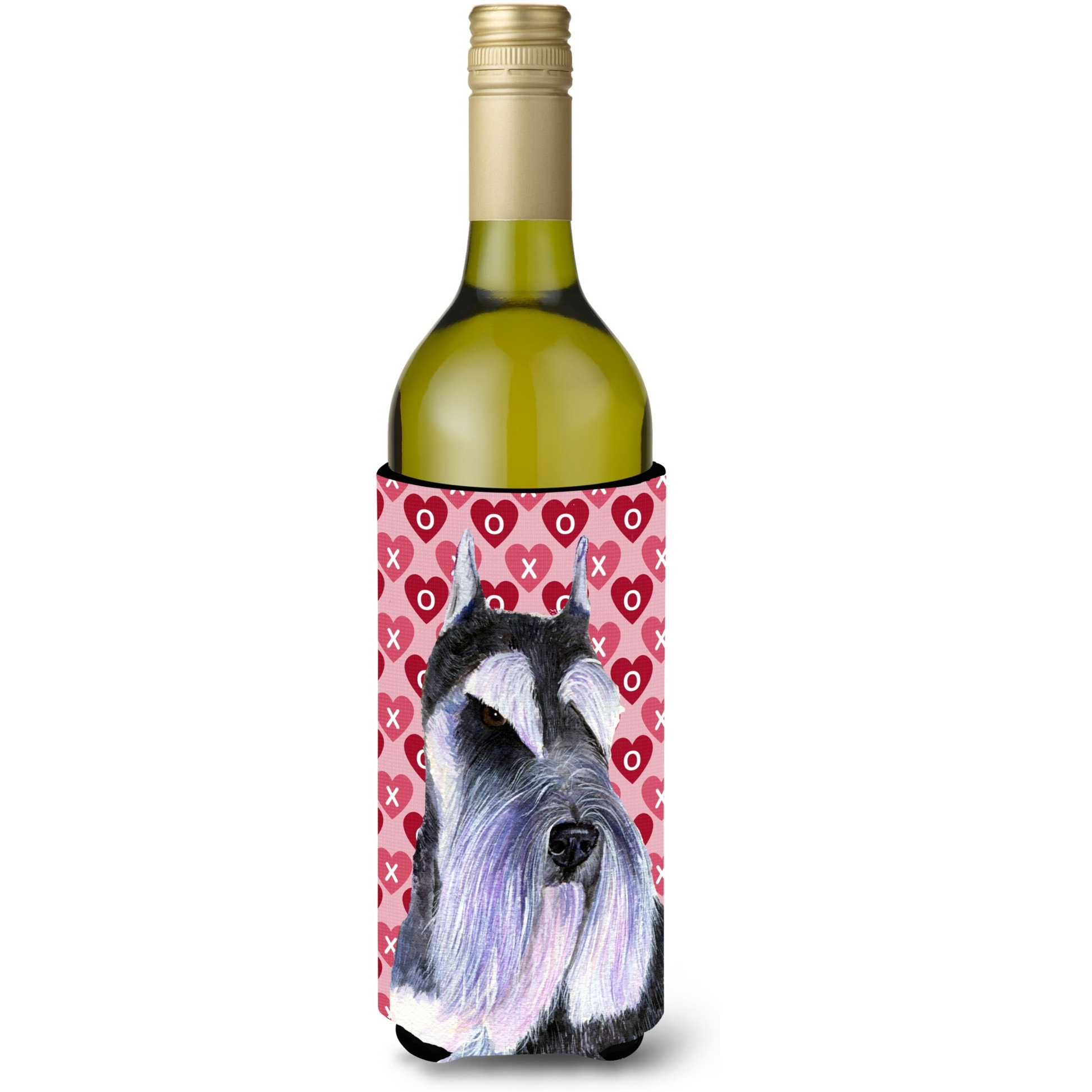 Schnauzer Hearts Love and Valentine's Day Portrait Wine Bottle Beverage Insulator Beverage Insulator Hugger