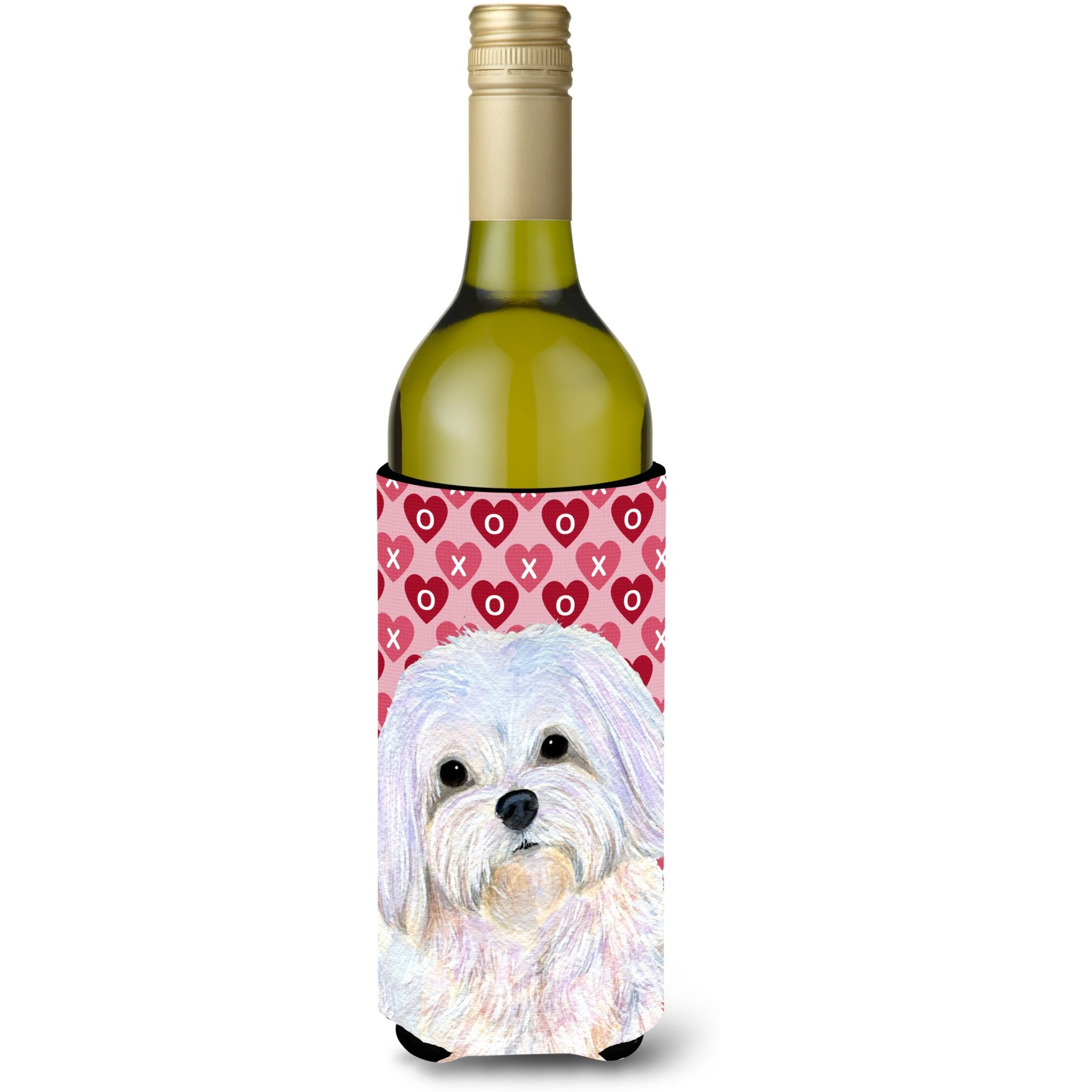 Maltese Hearts Love and Valentine's Day Portrait Wine Bottle Beverage Insulator Beverage Insulator Hugger