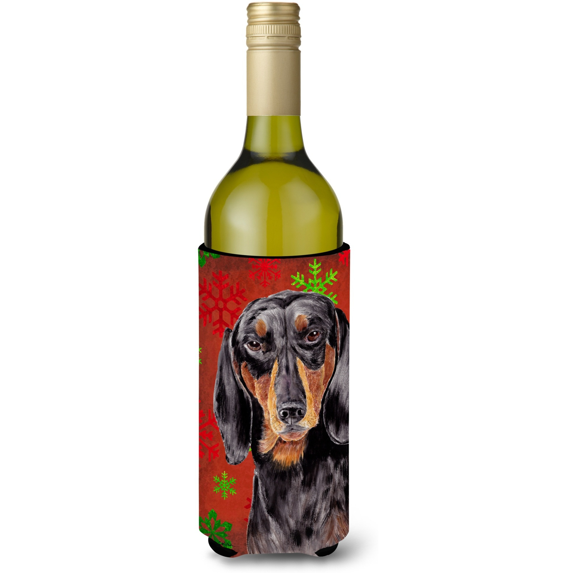 Dachshund  Snowflakes Holiday Christmas Wine Bottle Beverage Insulator Beverage Insulator Hugger