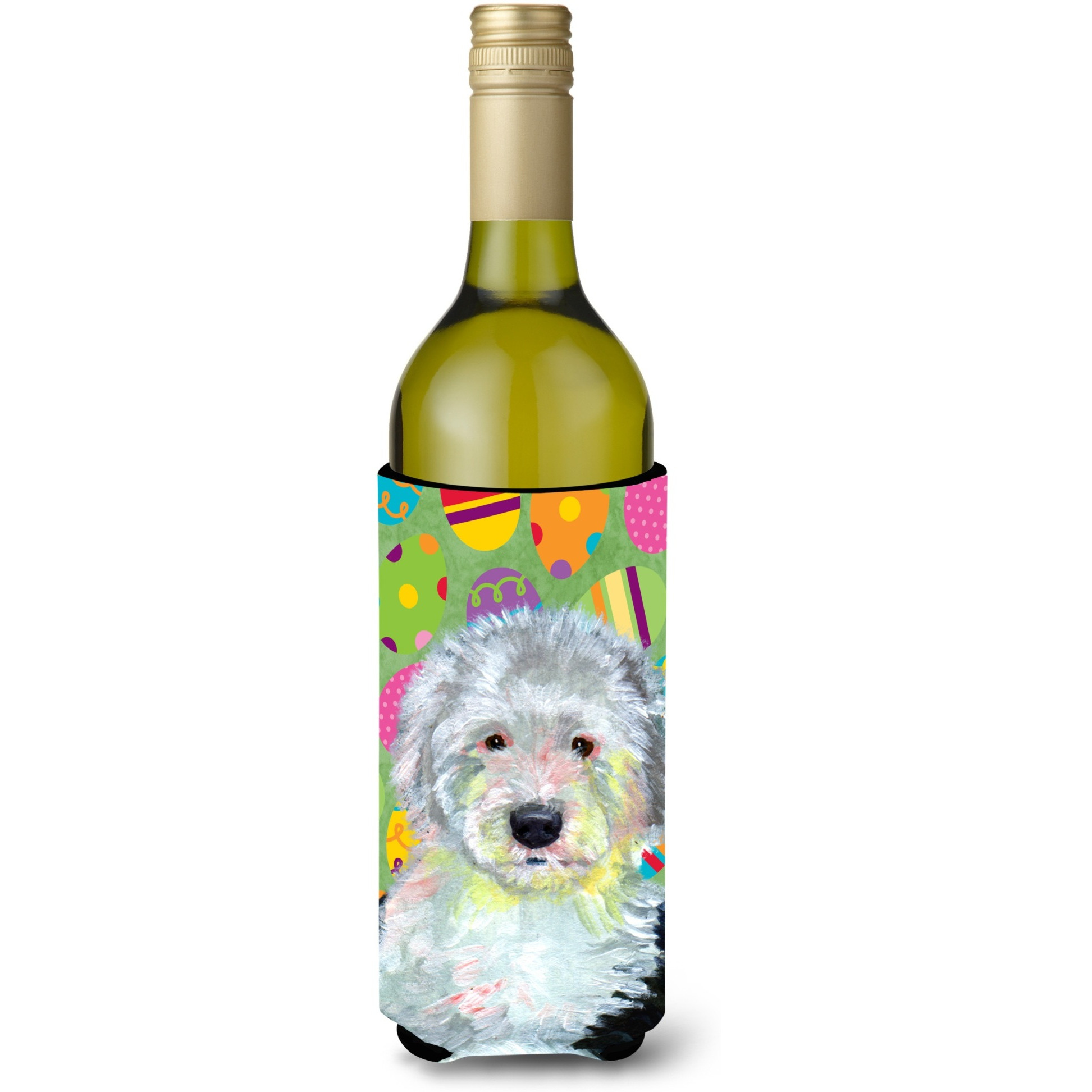 Old English Sheepdog Easter Eggtravaganza Wine Bottle Beverage Insulator Beverage Insulator Hugger
