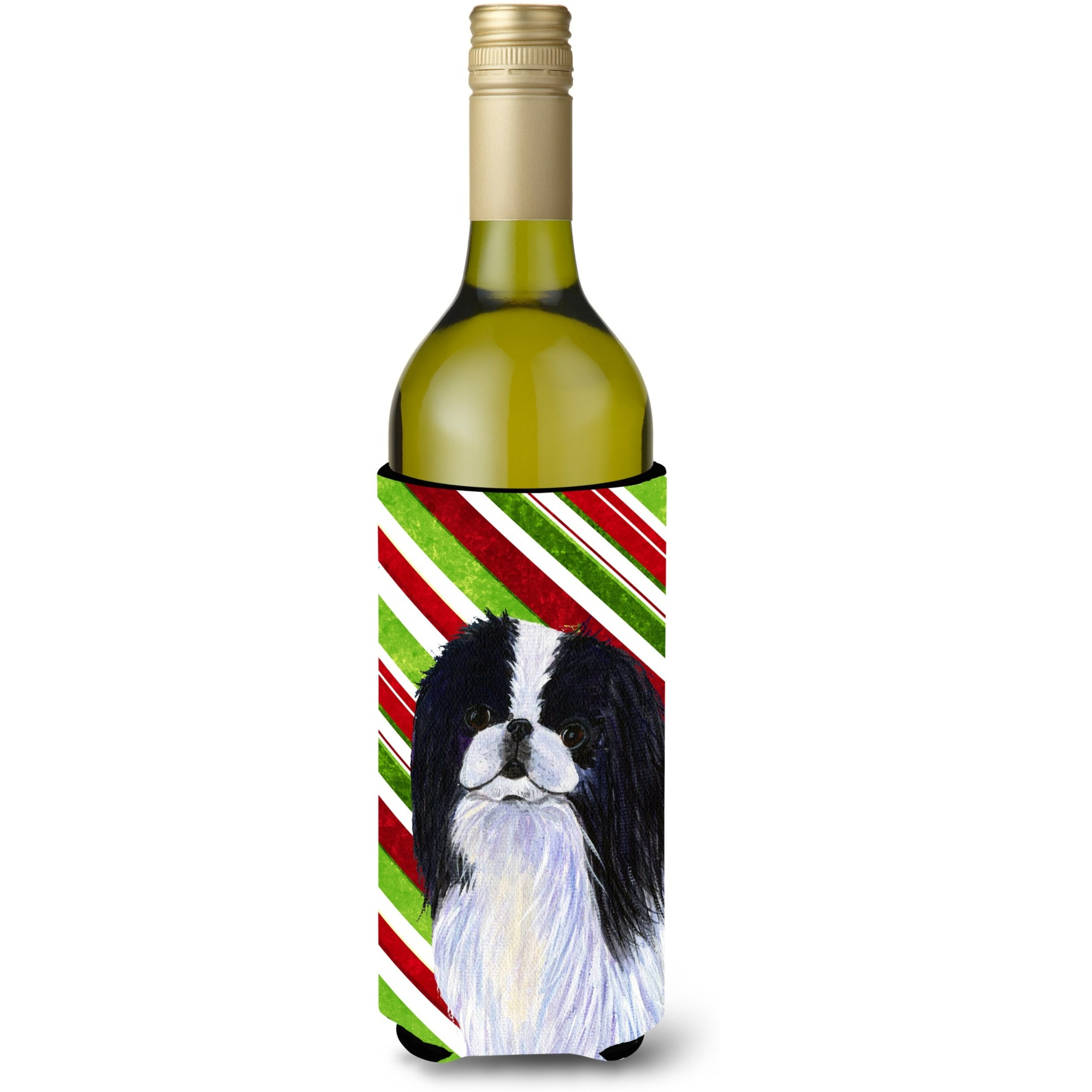 Japanese Chin Candy Cane Holiday Christmas Wine Bottle Beverage Insulator Beverage Insulator Hugger