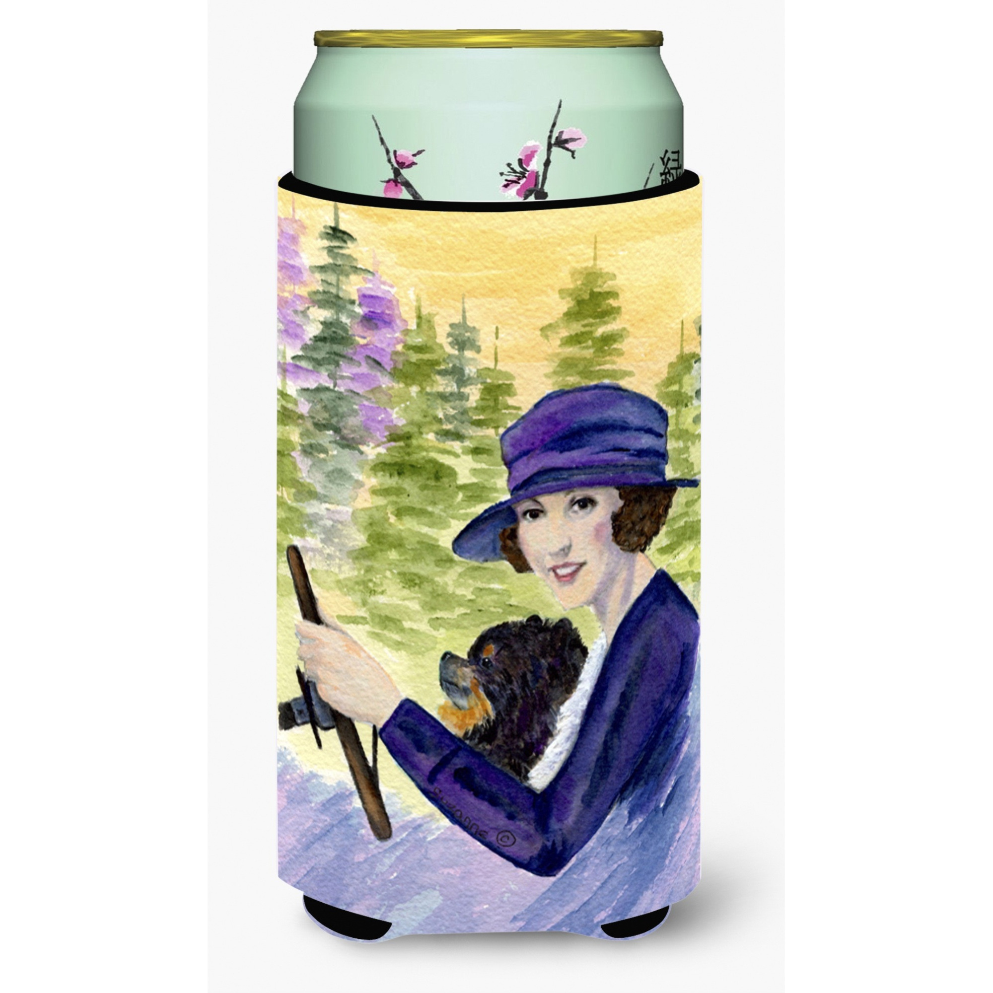Lady driving with her Pomeranian  Tall Boy Beverage Insulator Beverage Insulator Hugger