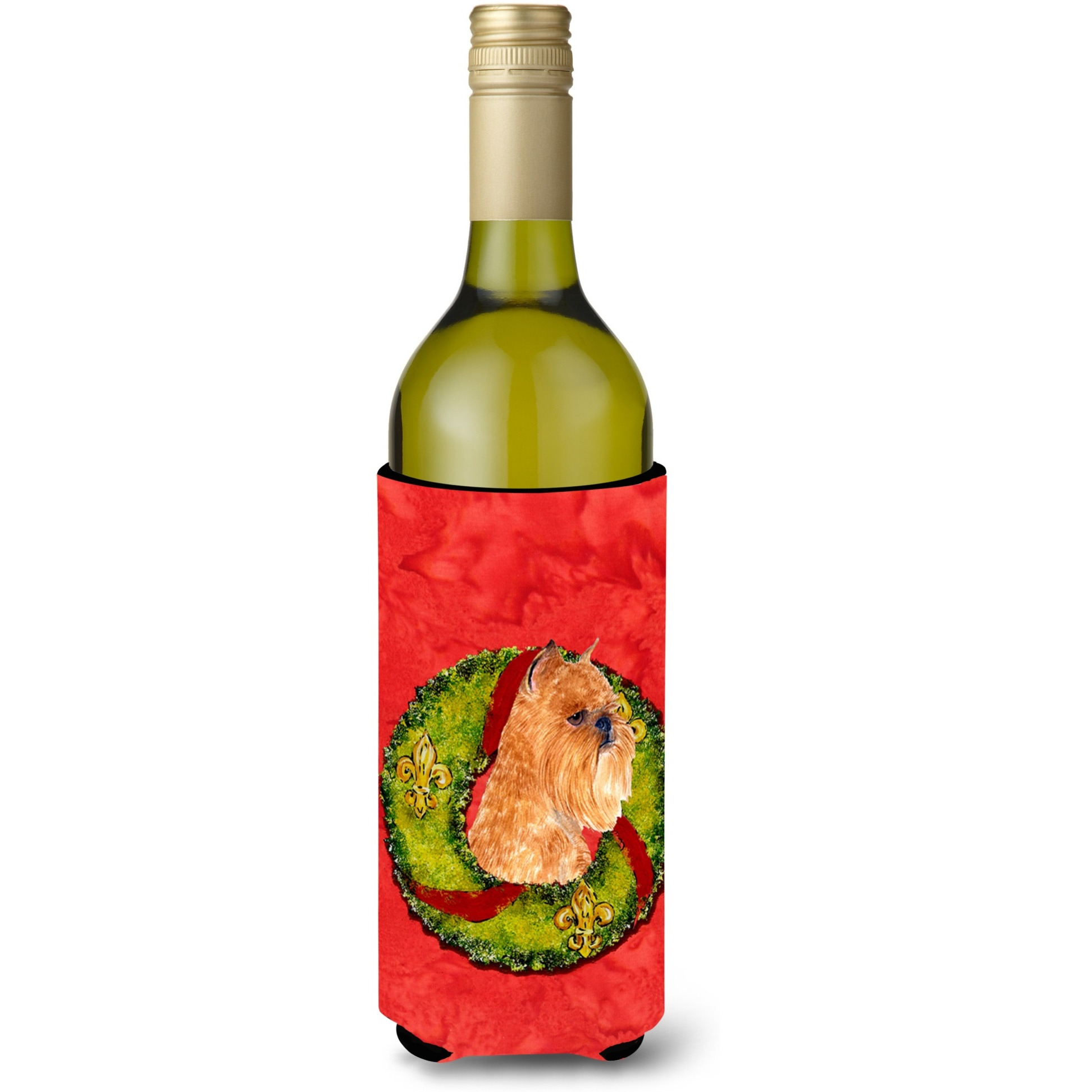 Brussels Griffon Cristmas Wreath Wine Bottle Beverage Insulator Beverage Insulator Hugger
