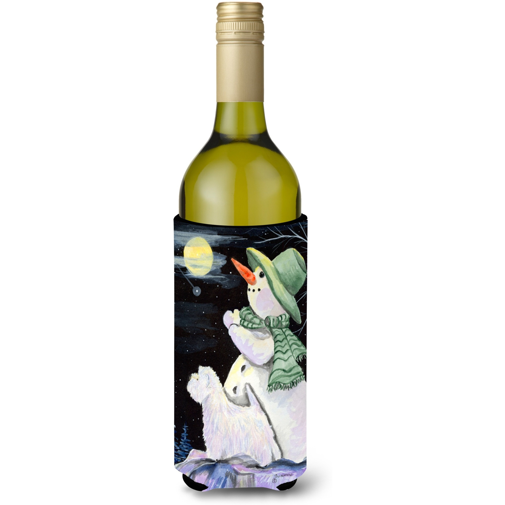 Snowman with Westie Wine Bottle Beverage Insulator Beverage Insulator Hugger