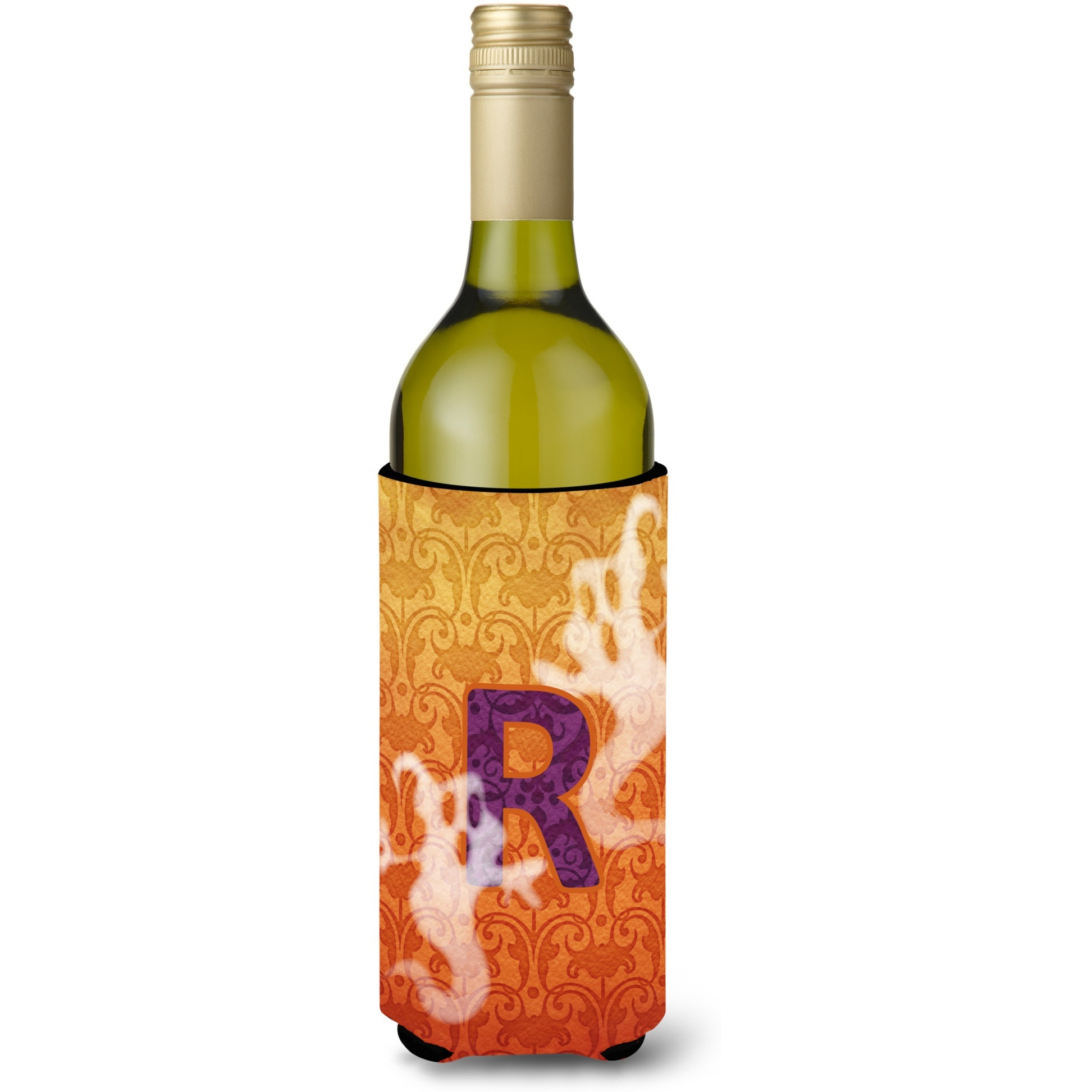 Halloween Ghosts Monogram Initial  Letter R Wine Bottle Beverage Insulator Beverage Insulator Hugger