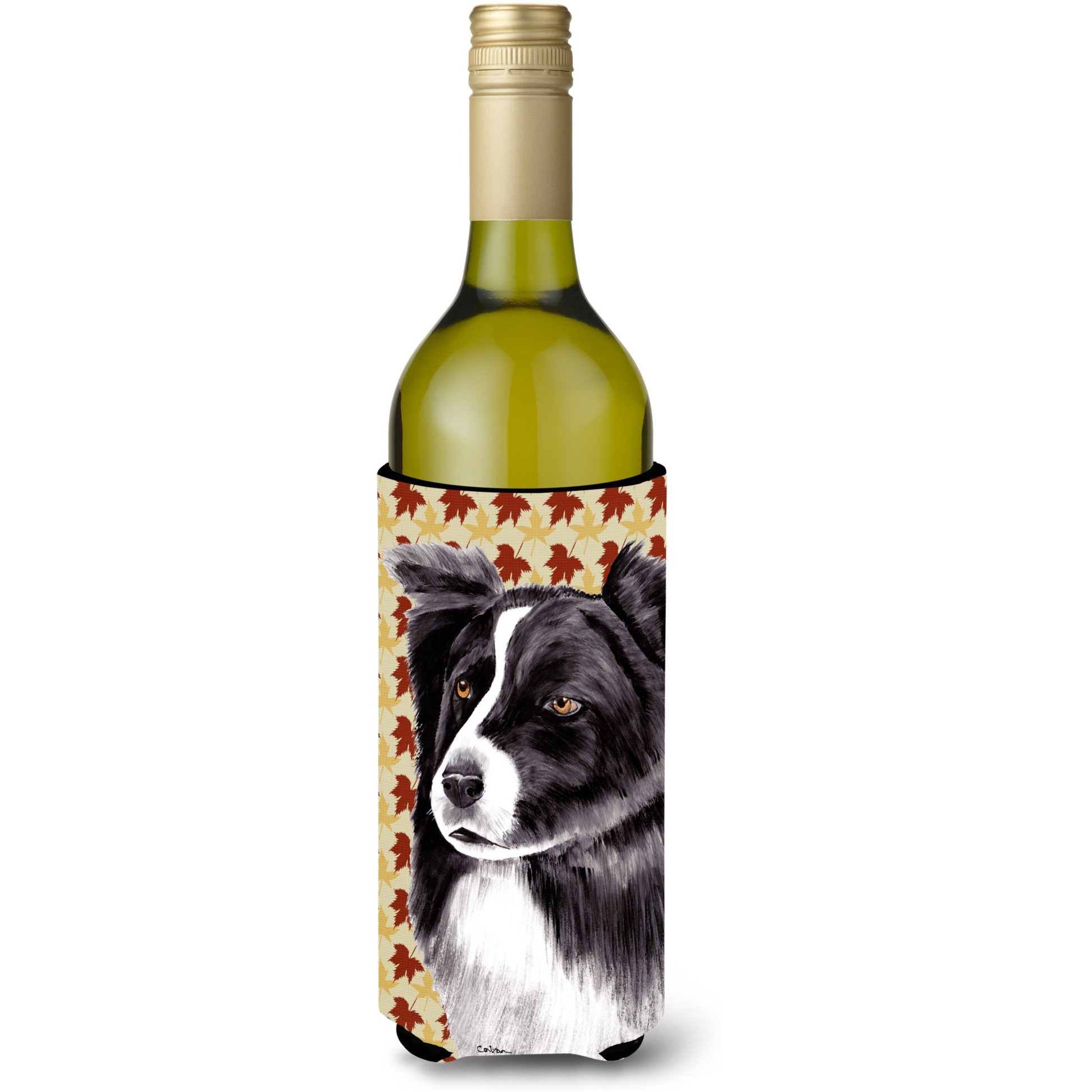 Border Collie Fall Leaves Portrait Wine Bottle Beverage Insulator Beverage Insulator Hugger