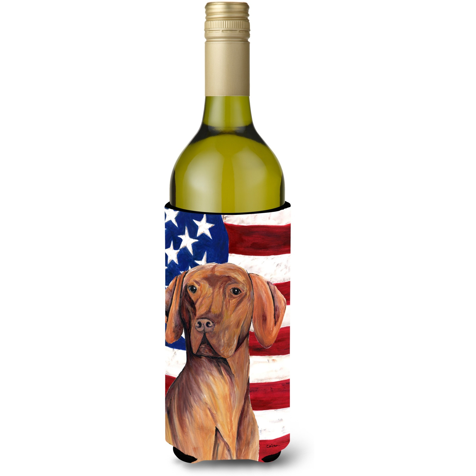USA American Flag with Vizsla Wine Bottle Beverage Insulator Beverage Insulator Hugger SC9022LITERK
