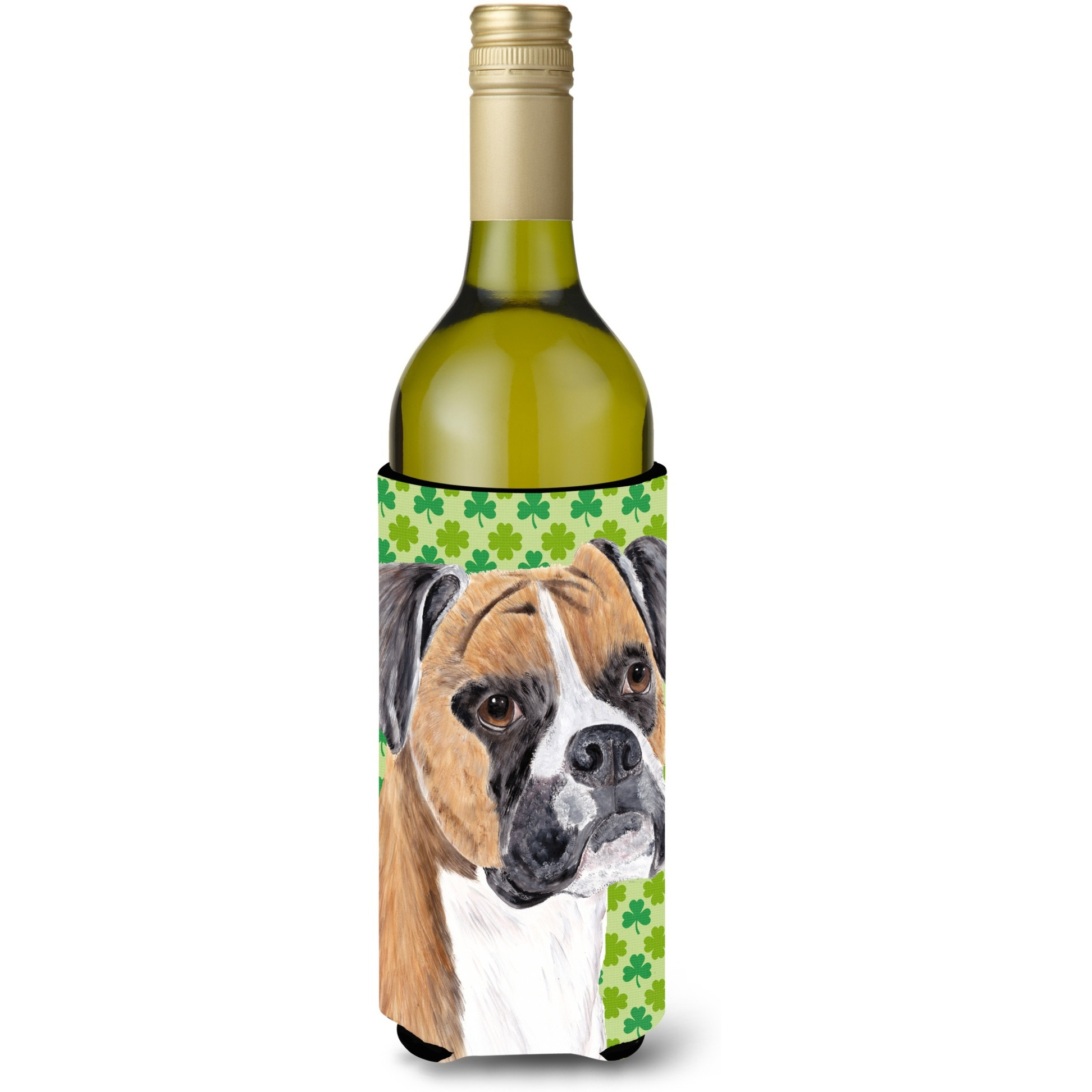 Boxer St. Patrick's Day Shamrock Portrait Wine Bottle Beverage Insulator Beverage Insulator Hugger