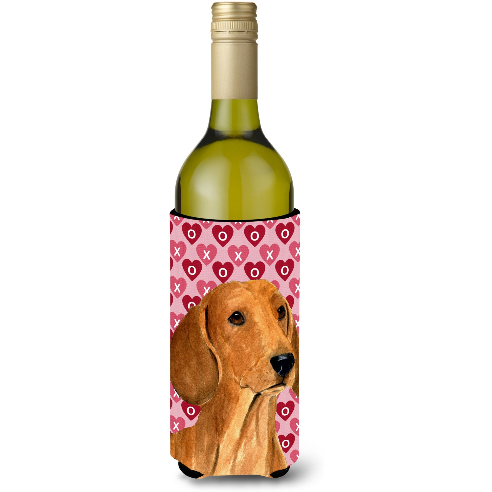 Dachshund Hearts Love and Valentine's Day Portrait Wine Bottle Beverage Insulator Beverage Insulator Hugger