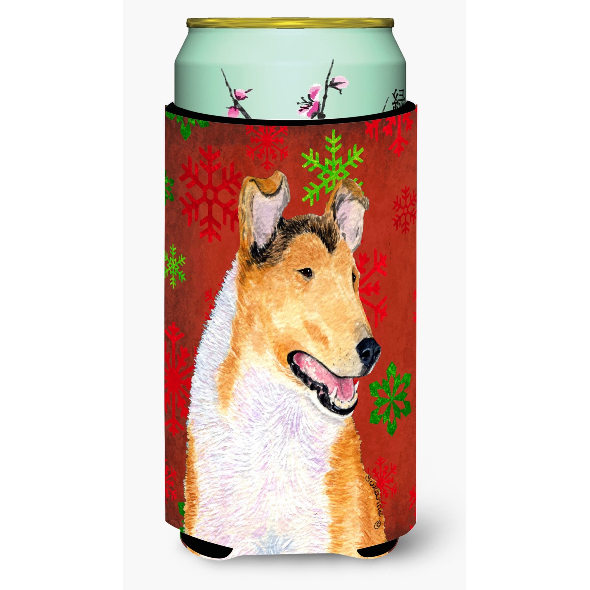 Collie Smooth Red Green Snowflakes Christmas  Tall Boy Beverage Insulator Beverage Insulator Hugger