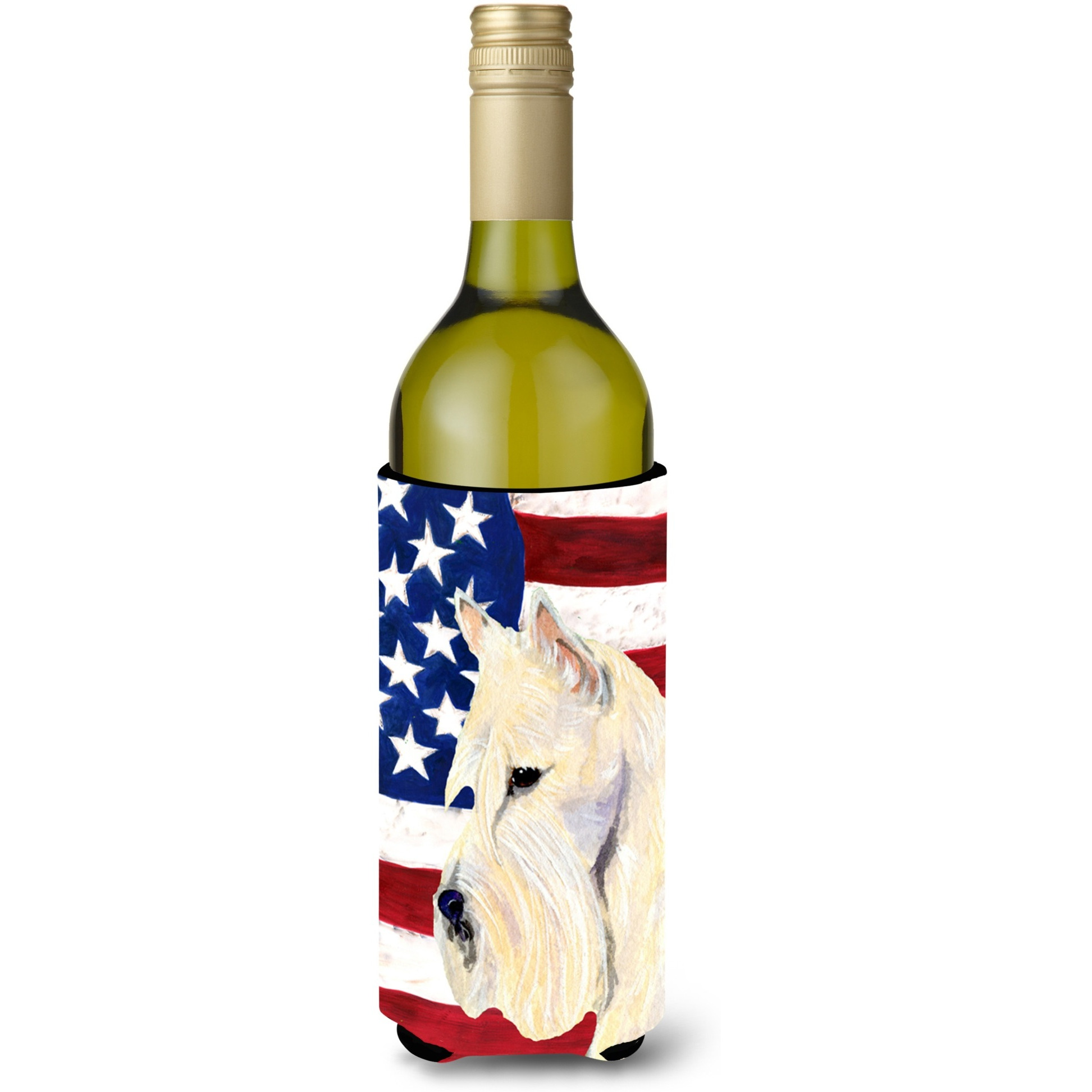 USA American Flag with Scottish Terrier Wine Bottle Beverage Insulator Beverage Insulator Hugger SS4015LITERK