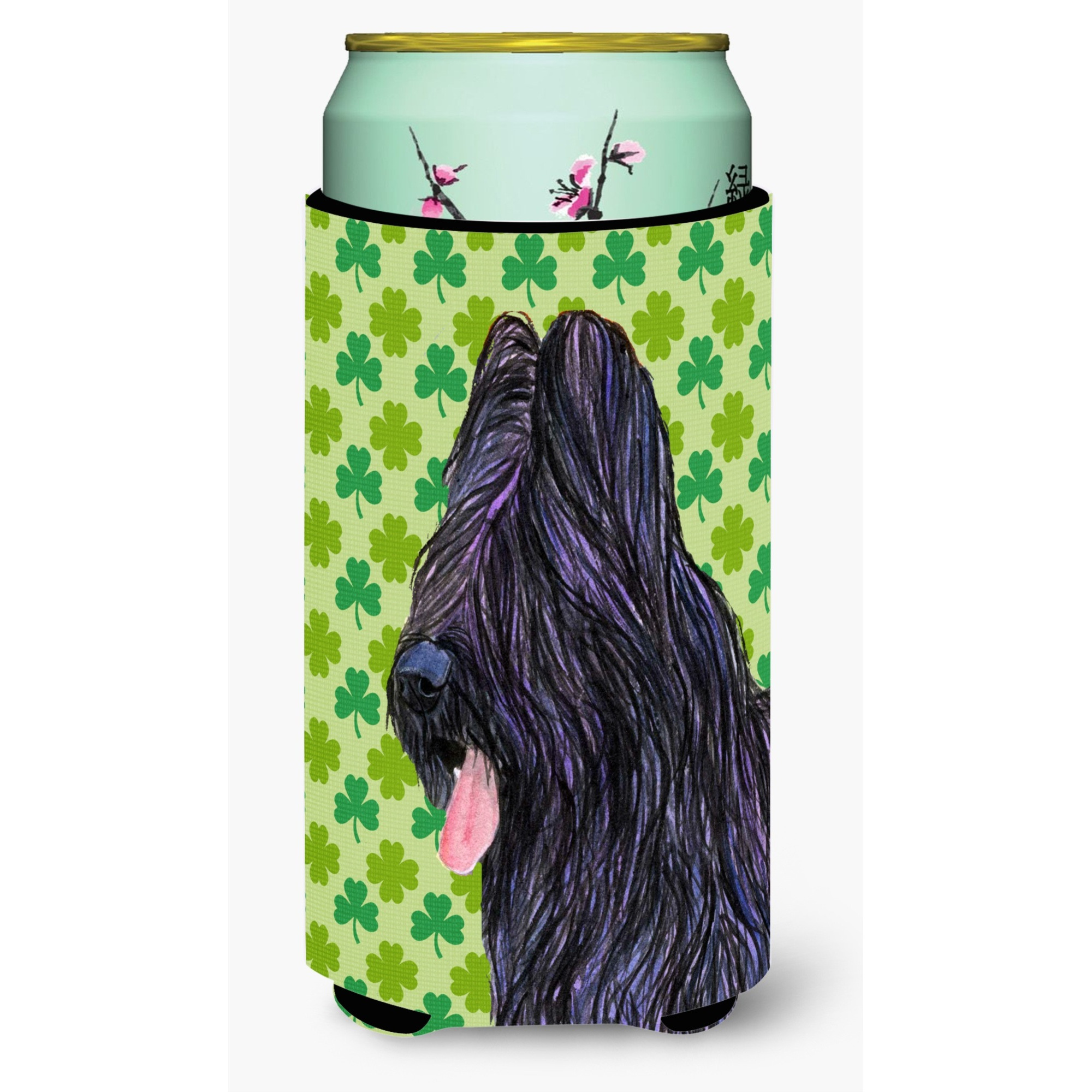 Briard St. Patrick's Day Shamrock Portrait  Tall Boy Beverage Insulator Beverage Insulator Hugger
