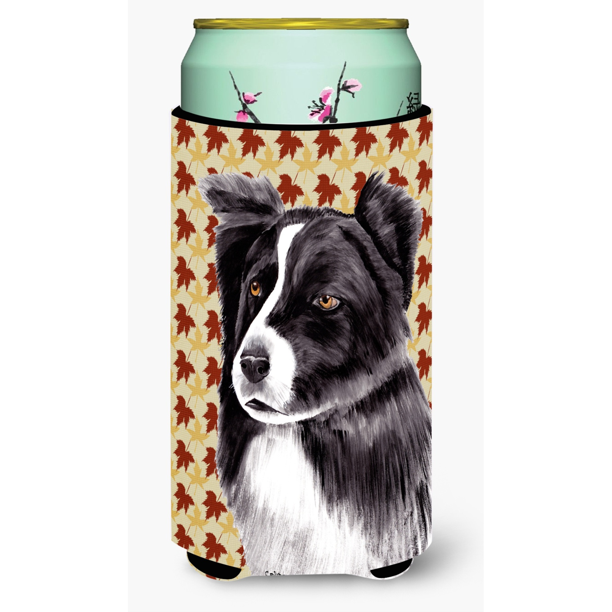 Border Collie Fall Leaves Portrait  Tall Boy Beverage Insulator Beverage Insulator Hugger