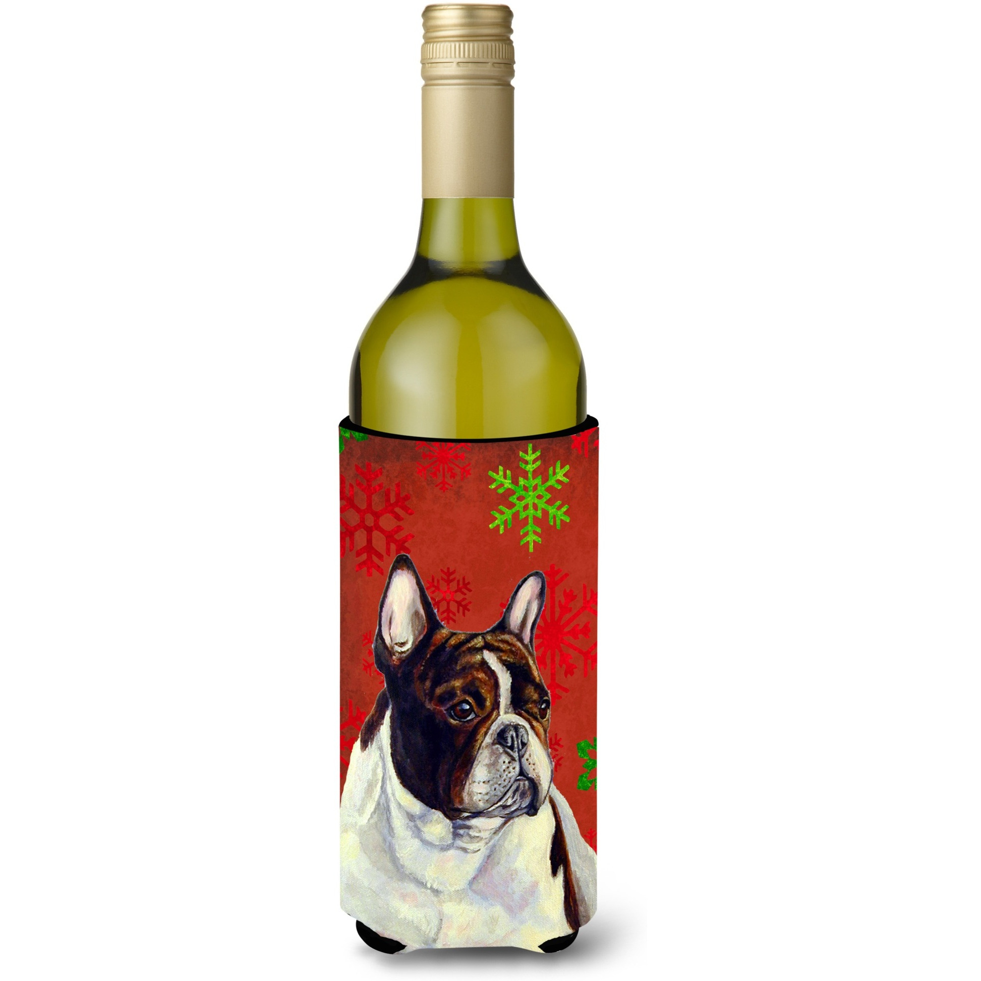 French Bulldog Snowflakes Holiday Christmas Wine Bottle Beverage Insulator Beverage Insulator Hugger