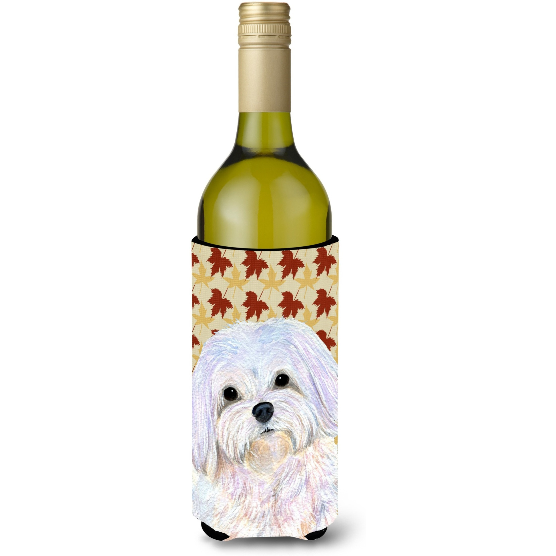 Maltese Fall Leaves Portrait Wine Bottle Beverage Insulator Beverage Insulator Hugger