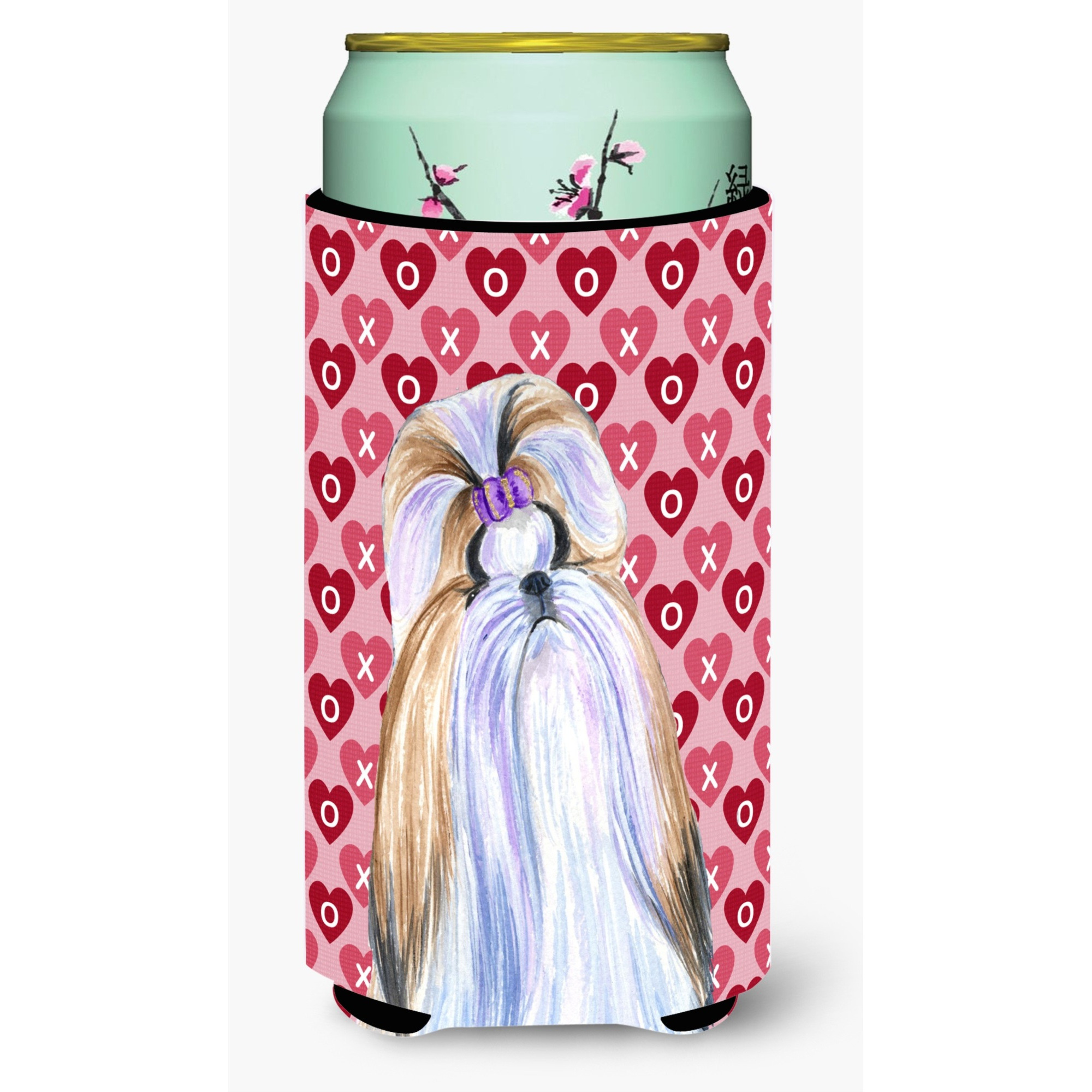 Shih Tzu Hearts Love and Valentine's Day Portrait  Tall Boy Beverage Insulator Beverage Insulator Hugger