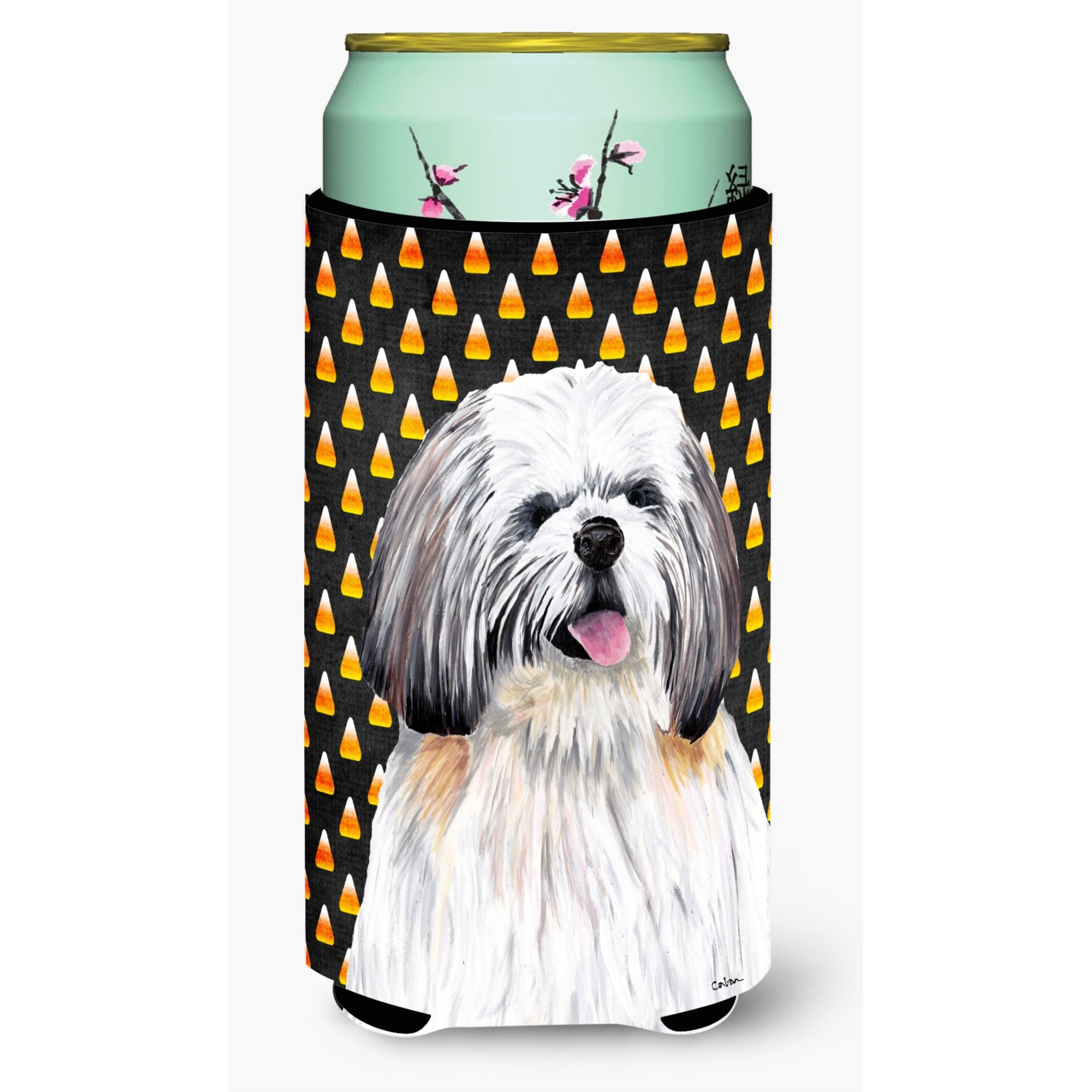 Shih Tzu Candy Corn Halloween Portrait  Tall Boy Beverage Insulator Beverage Insulator Hugger
