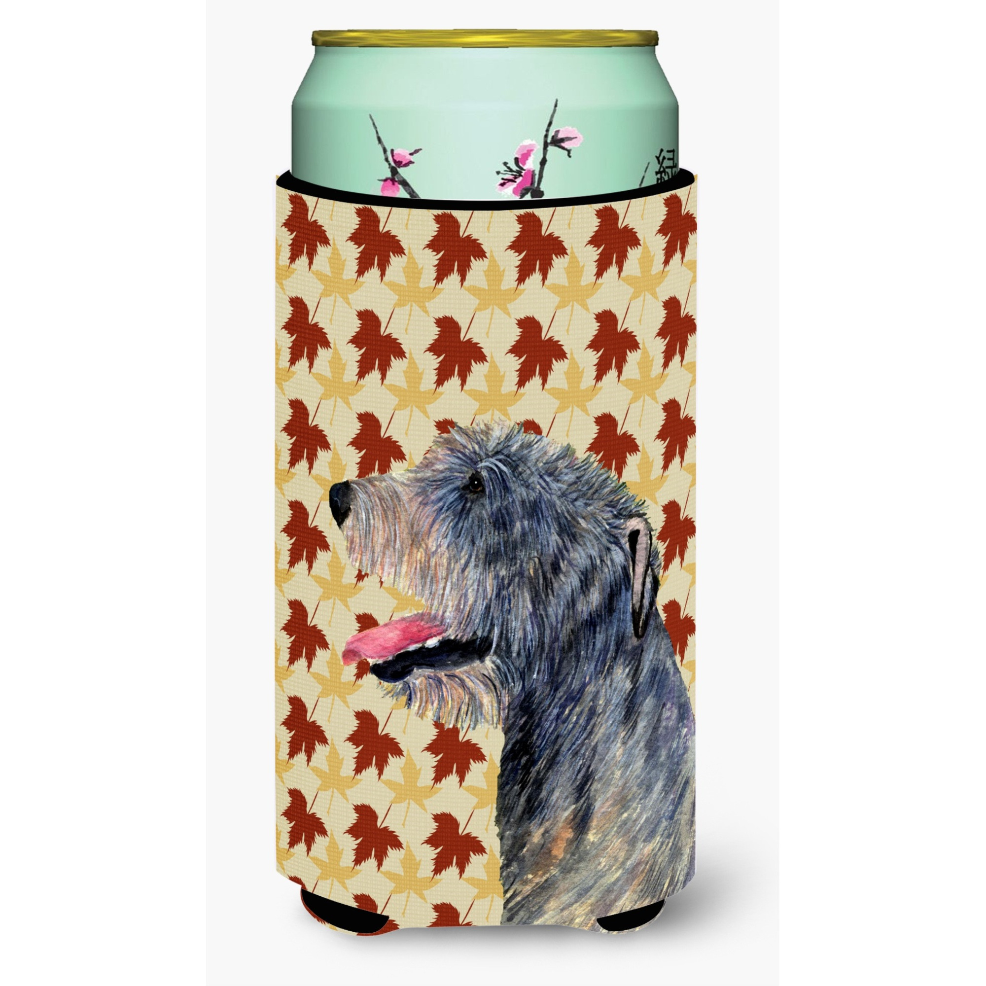 Irish Wolfhound Fall Leaves Portrait  Tall Boy Beverage Insulator Beverage Insulator Hugger