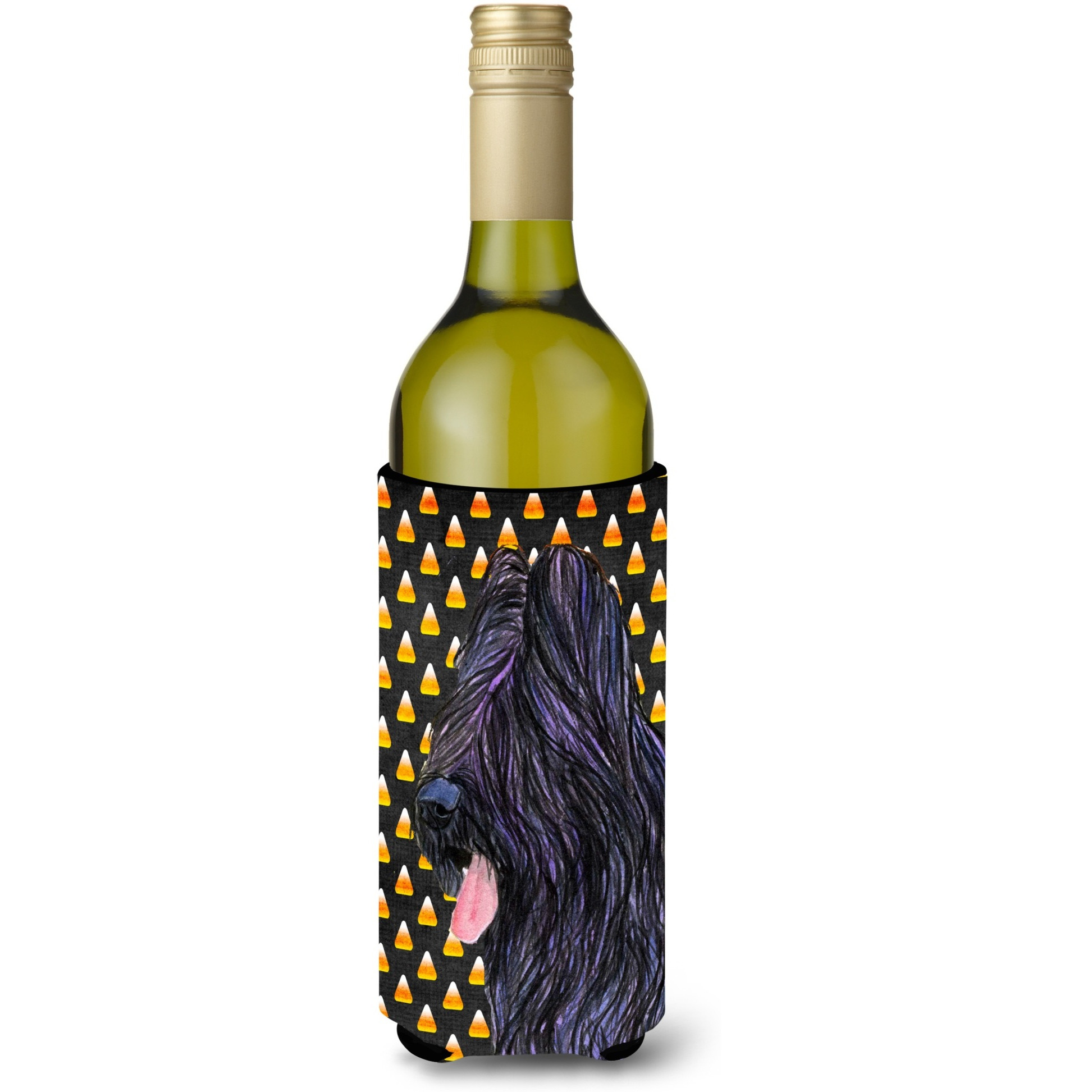 Briard Candy Corn Halloween Portrait Wine Bottle Beverage Insulator Beverage Insulator Hugger
