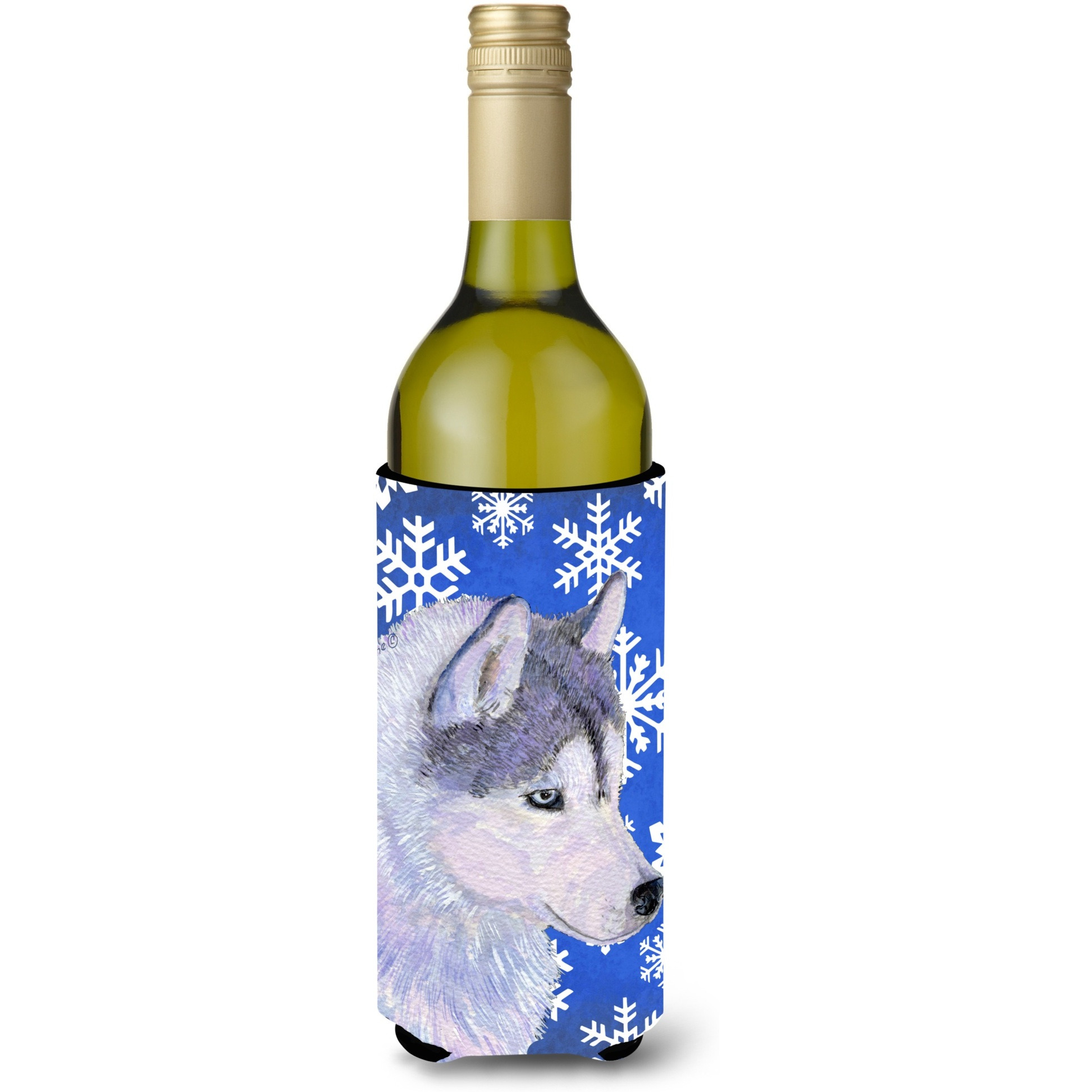 Siberian Husky Winter Snowflakes Holiday Wine Bottle Beverage Insulator Beverage Insulator Hugger