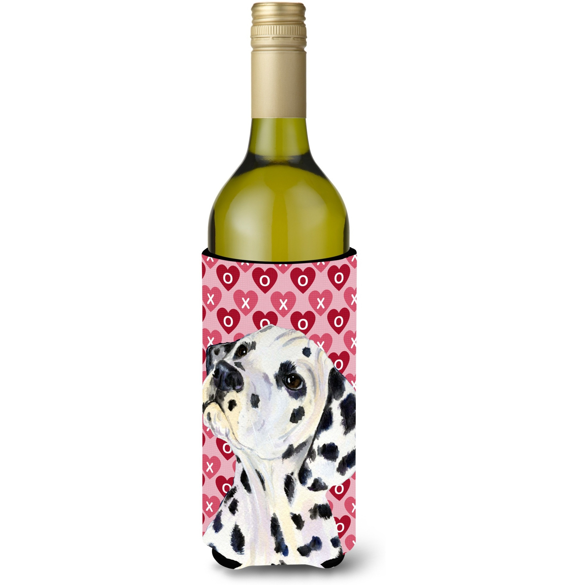 Dalmatian Hearts Love and Valentine's Day Portrait Wine Bottle Beverage Insulator Beverage Insulator Hugger
