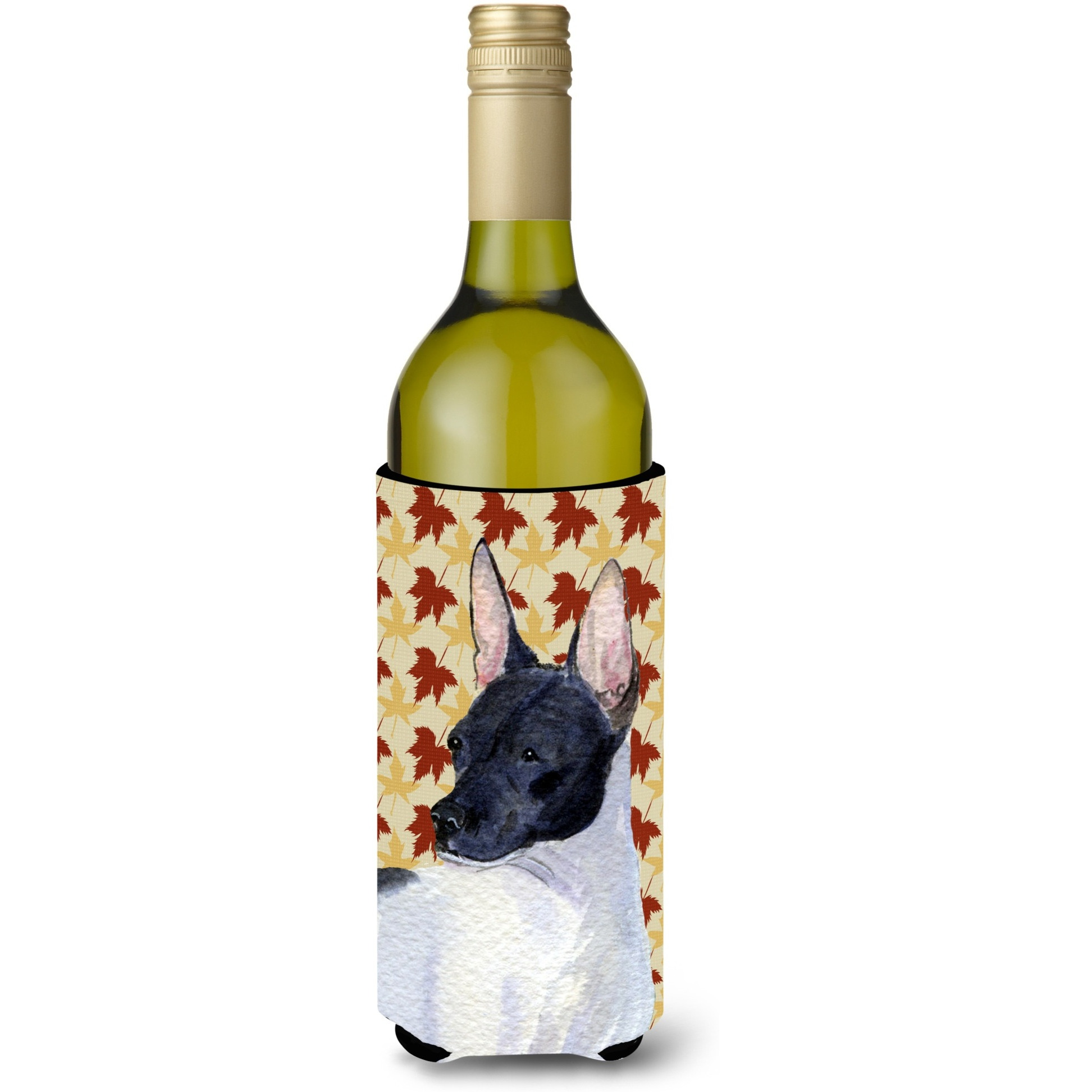 Rat Terrier Fall Leaves Portrait Wine Bottle Beverage Insulator Beverage Insulator Hugger