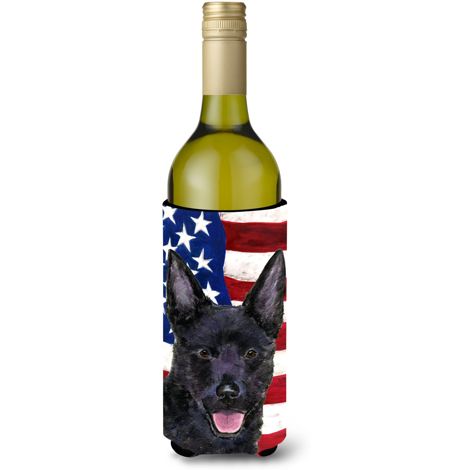 USA American Flag with Australian Kelpie Wine Bottle Beverage Insulator Beverage Insulator Hugger