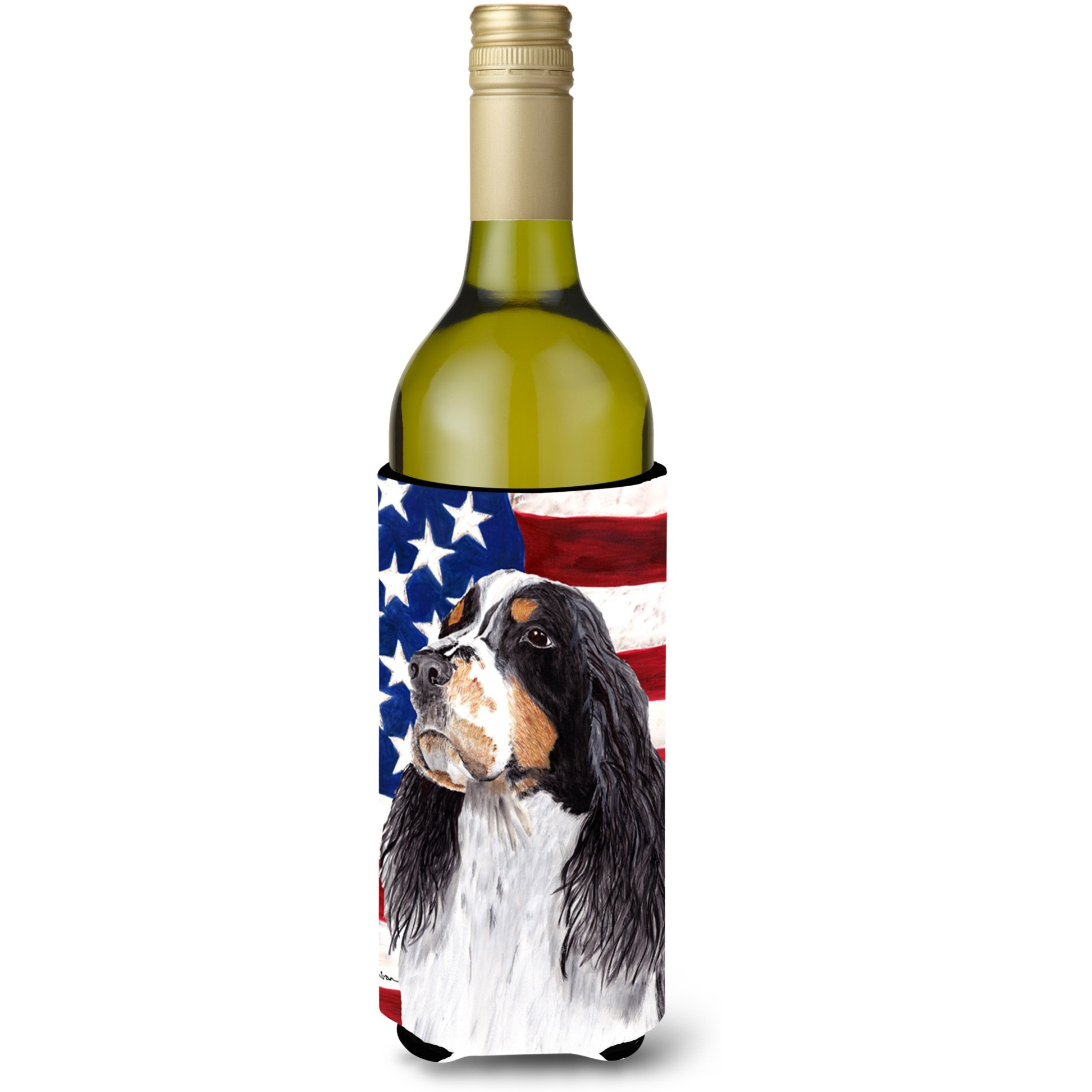 USA American Flag with Springer Spaniel Wine Bottle Beverage Insulator Beverage Insulator Hugger